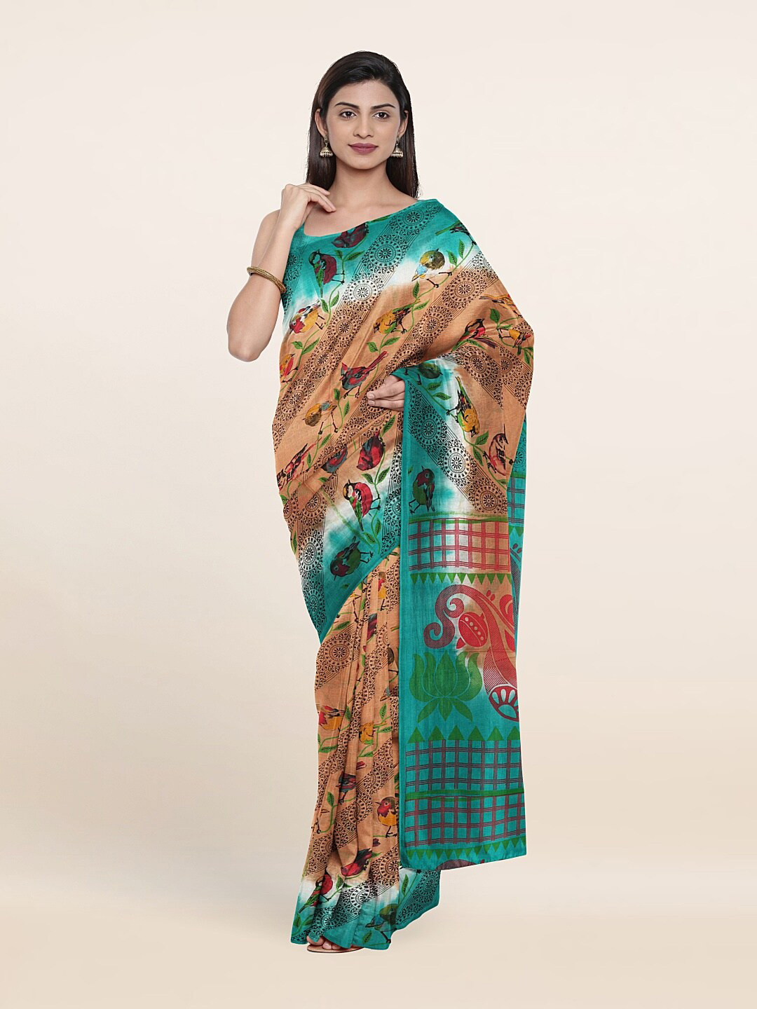 

Pothys Beige & Green Floral Pure Cotton Saree