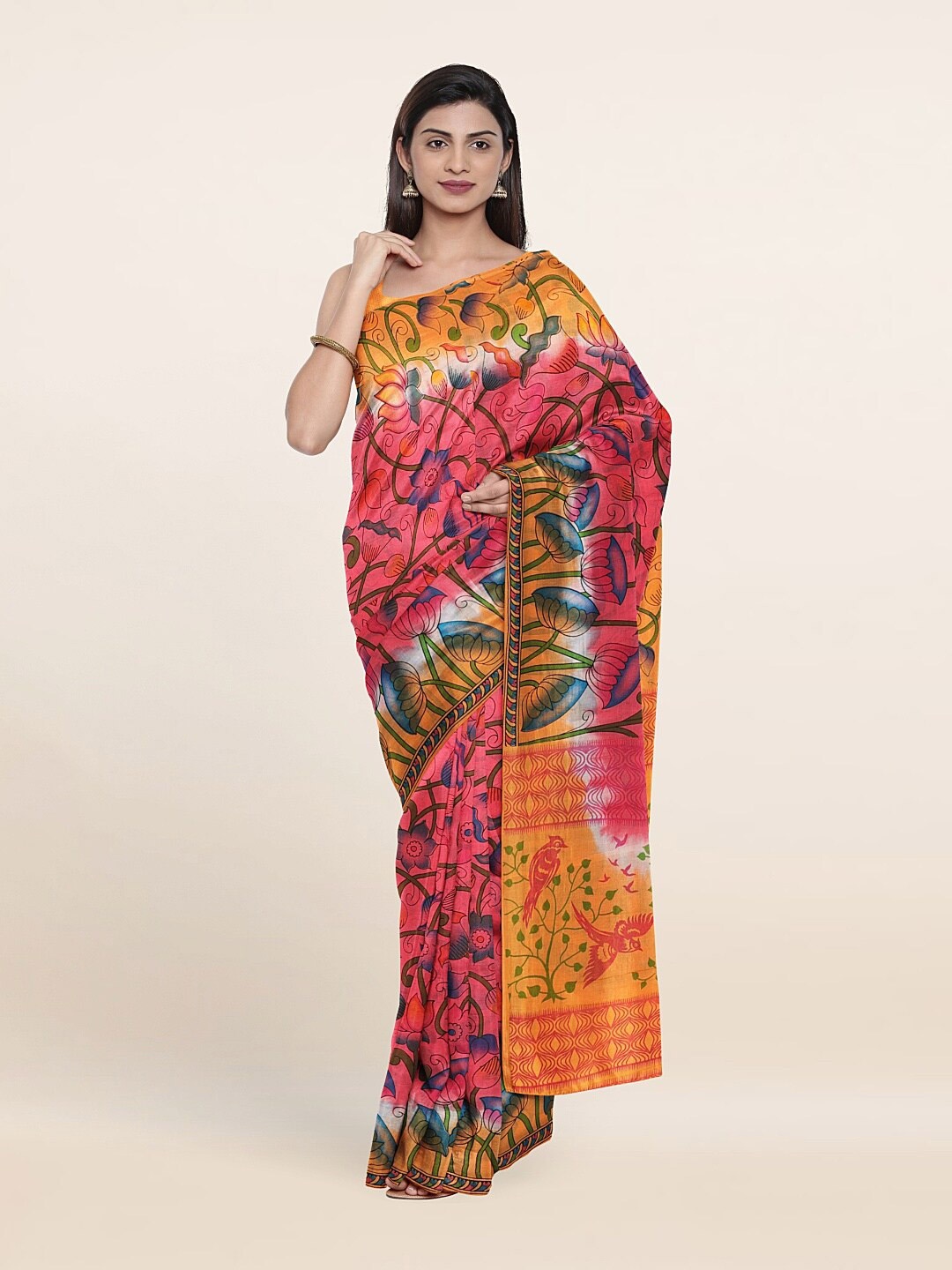 

Pothys Pink & Orange Floral Pure Cotton Saree