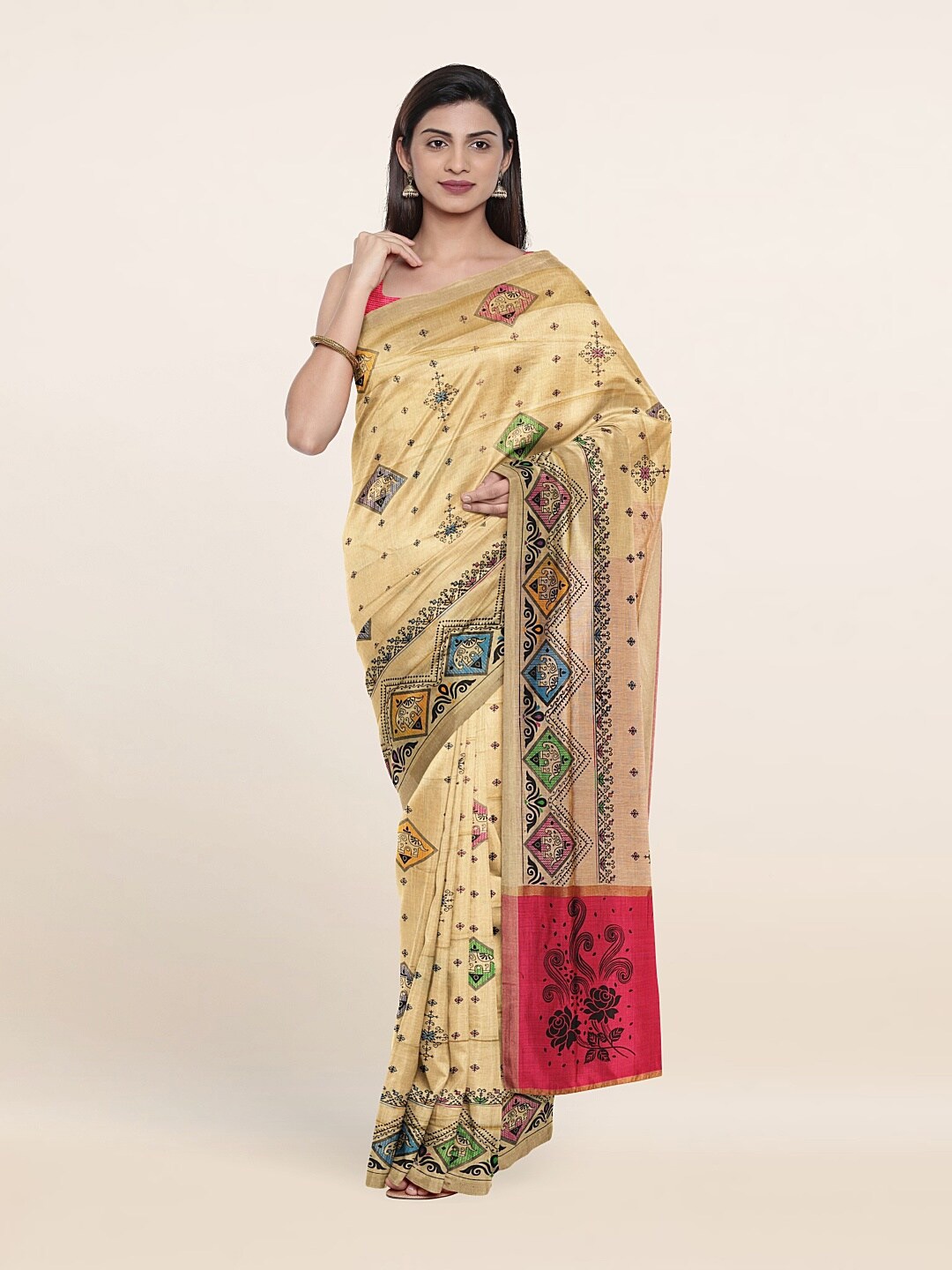 

Pothys Cream-Coloured & Red Floral Pure Cotton Saree