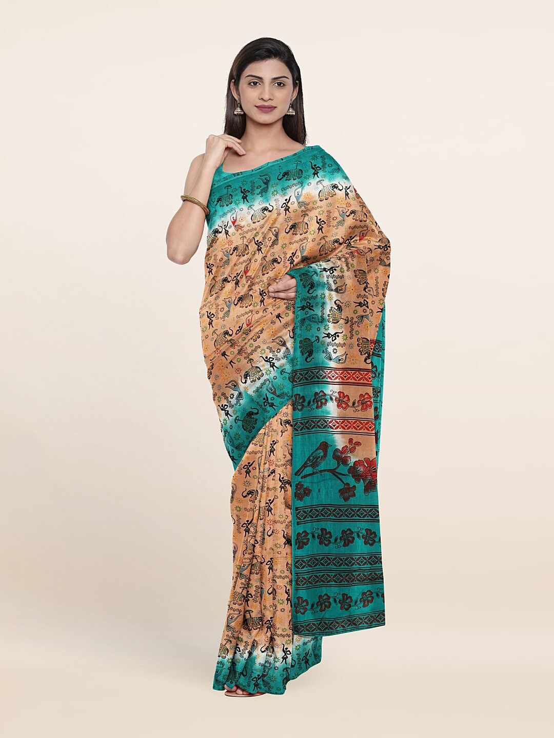 

Pothys Beige & Blue Ethnic Motifs Pure Cotton Saree