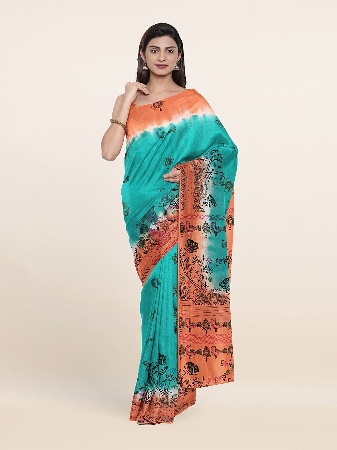 

Pothys Green & Orange Ethnic Motifs Pure Cotton Saree