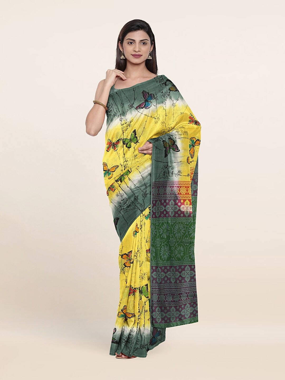

Pothys Yellow & Green Ethnic Motifs Pure Cotton Saree