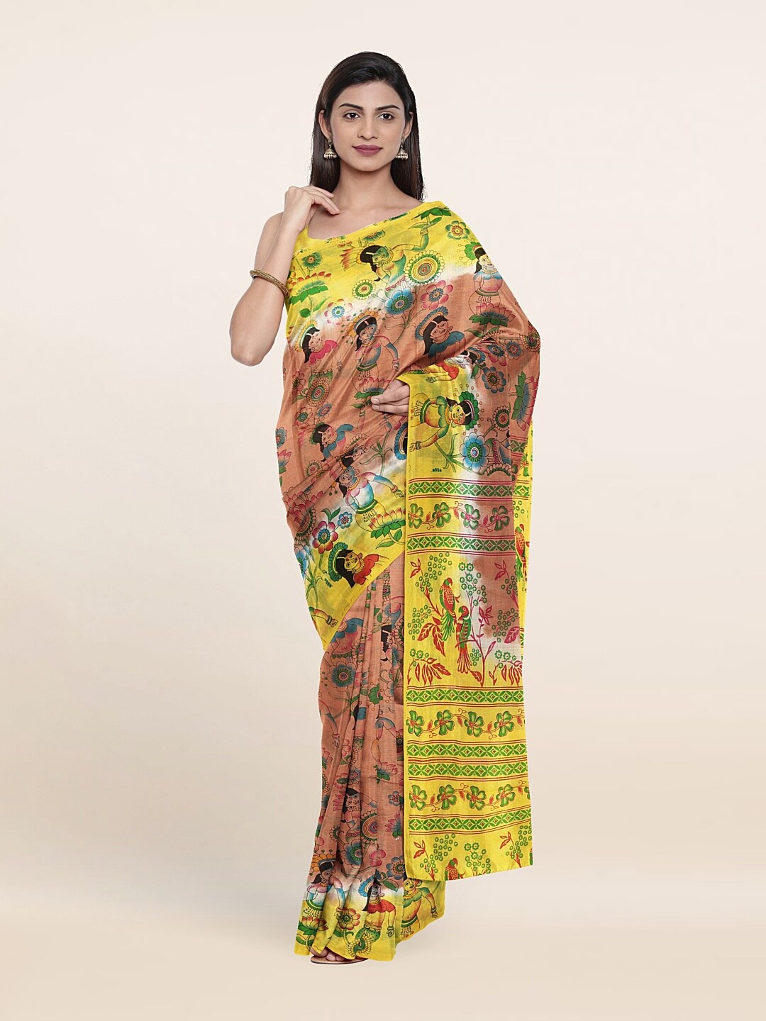 

Pothys Beige & Yellow Ethnic Motifs Pure Cotton Saree
