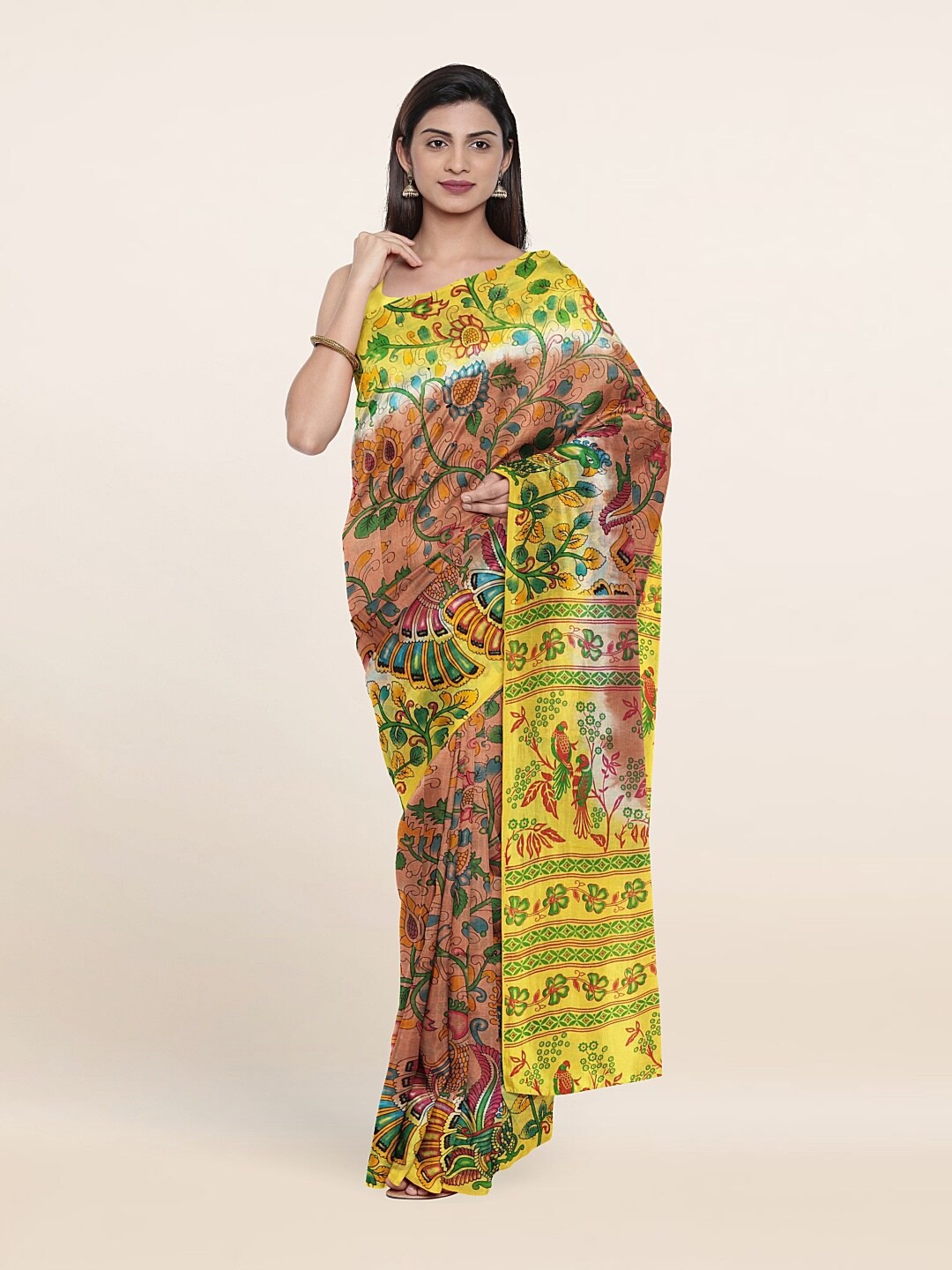 

Pothys Yellow & Green Floral Pure Cotton Saree