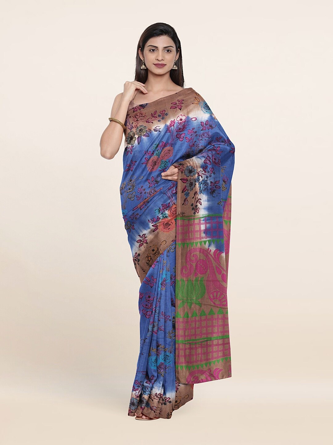 

Pothys Blue & Green Floral Pure Cotton Saree