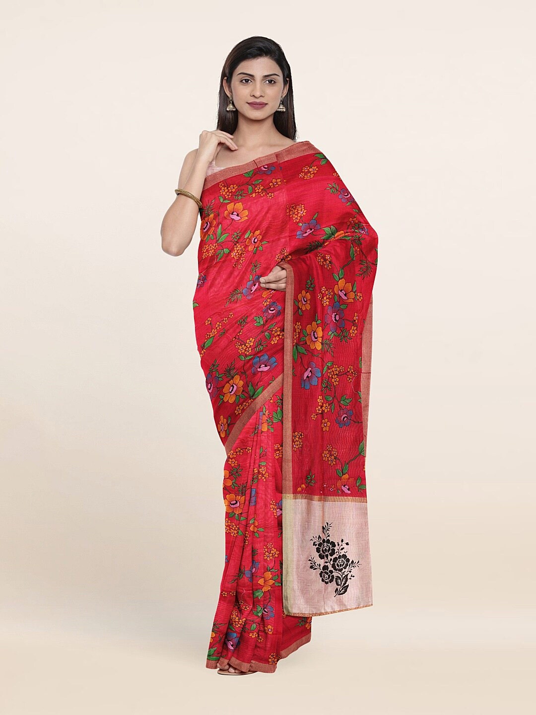 

Pothys Red & Orange Floral Printed Pure Cotton Saree