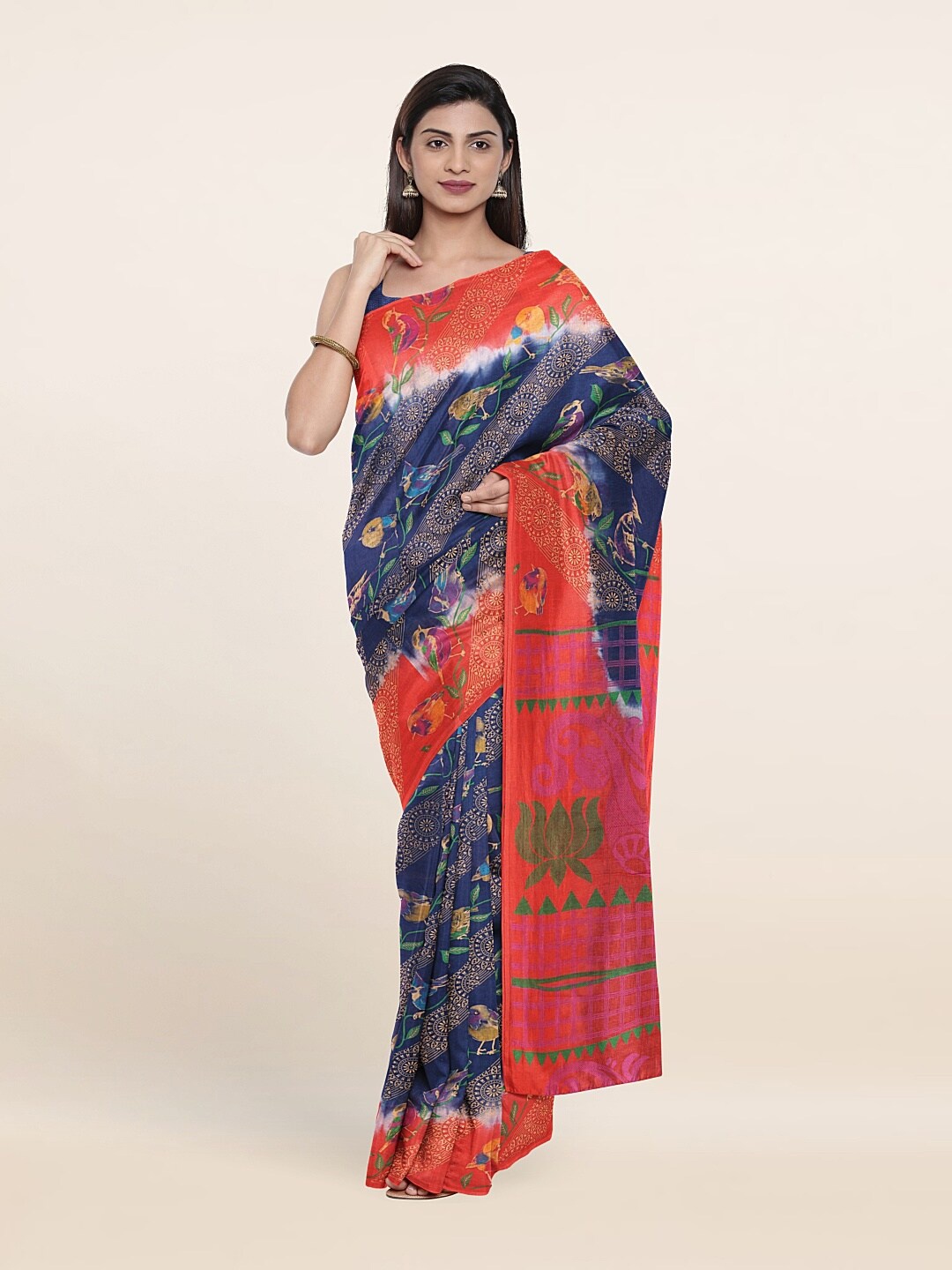 

Pothys Blue & Peach-Coloured Zari Pure Cotton Saree