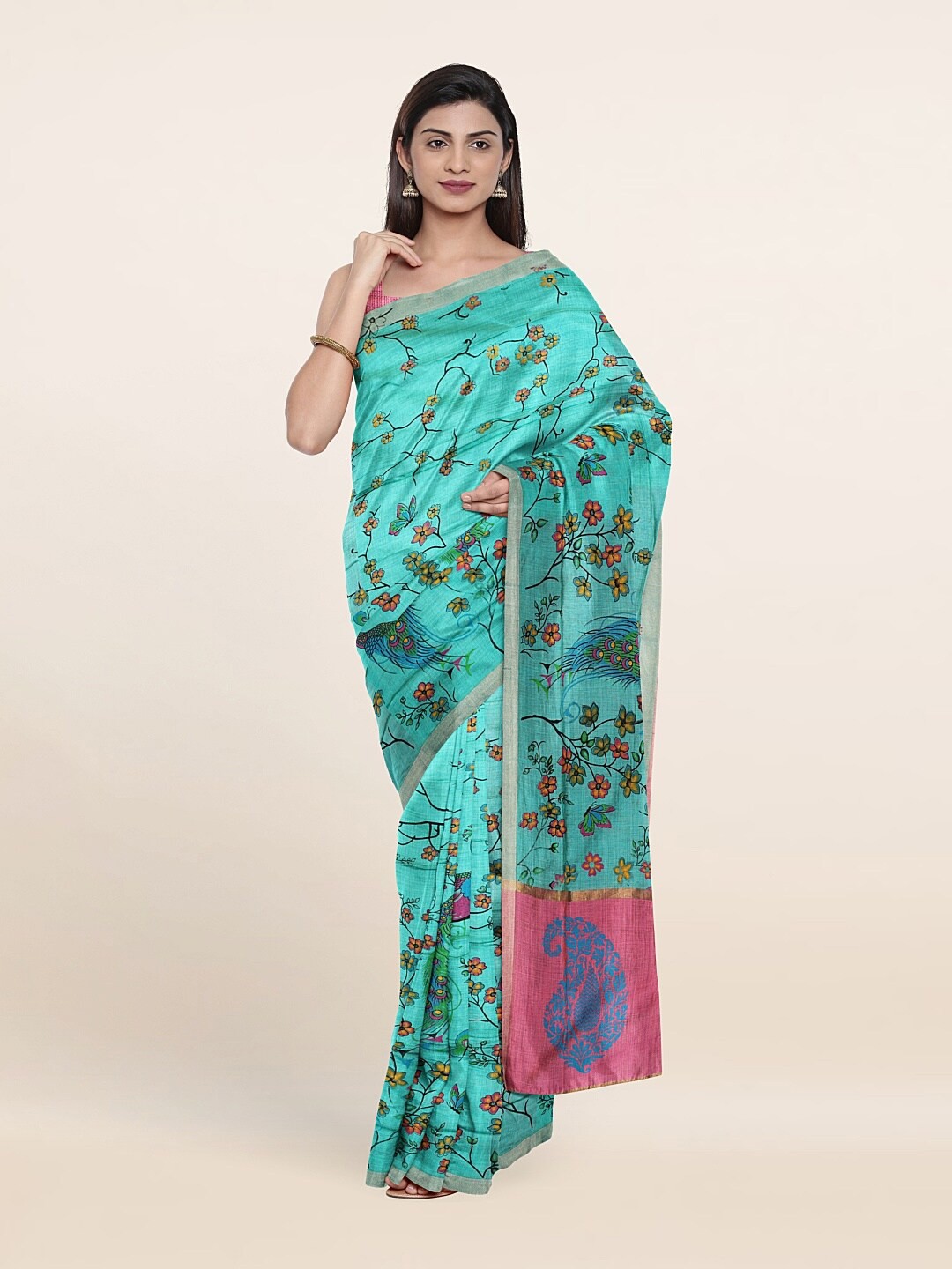 

Pothys Blue & Green Ethnic Motifs Zari Pure Cotton Saree