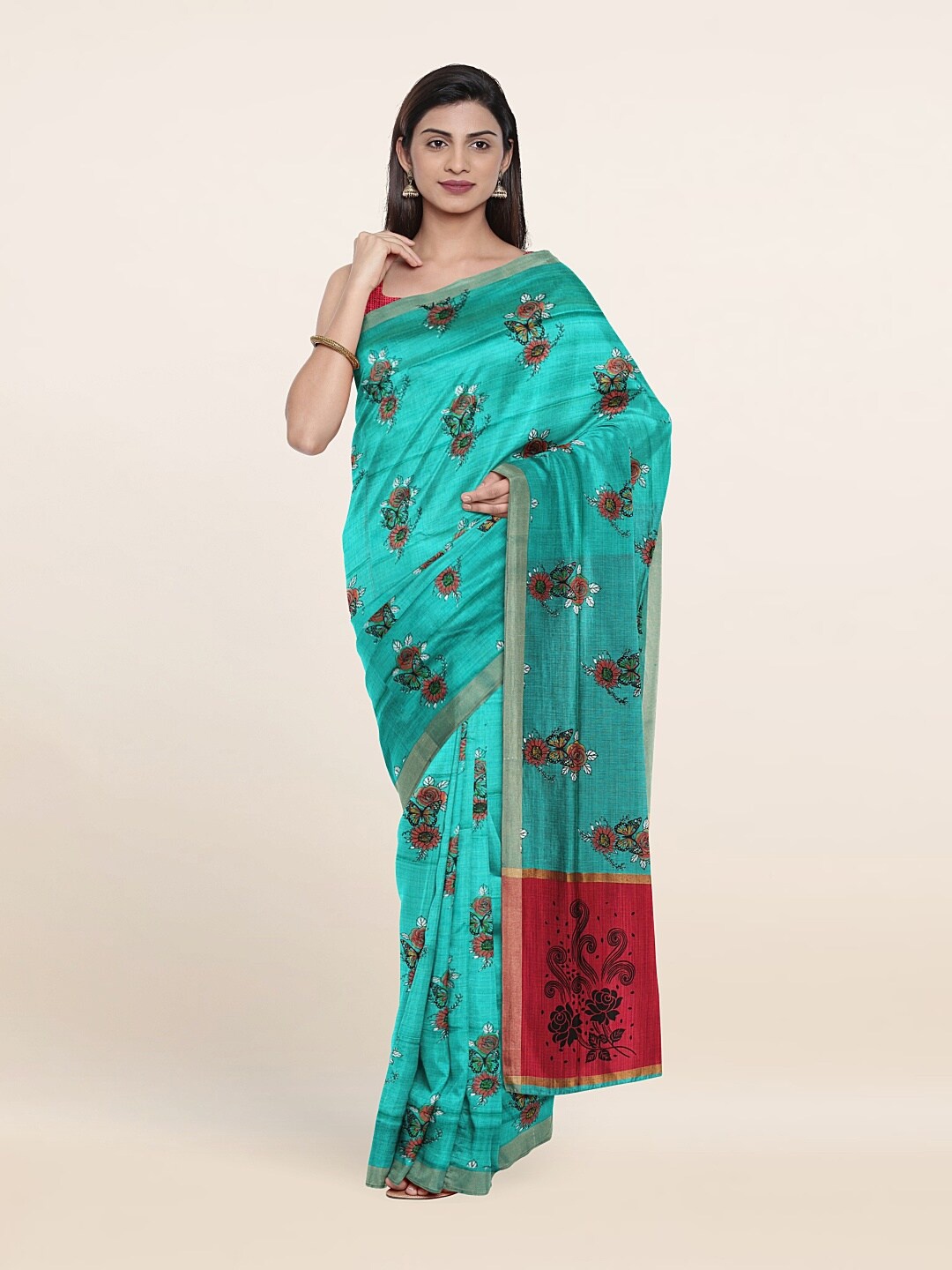 

Pothys Blue & Pink Floral Pure Cotton Saree