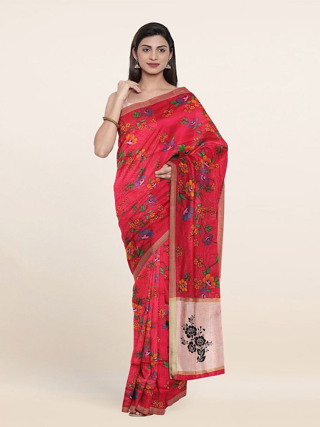 

Pothys Pink & Beige Floral Printed Pure Cotton Saree