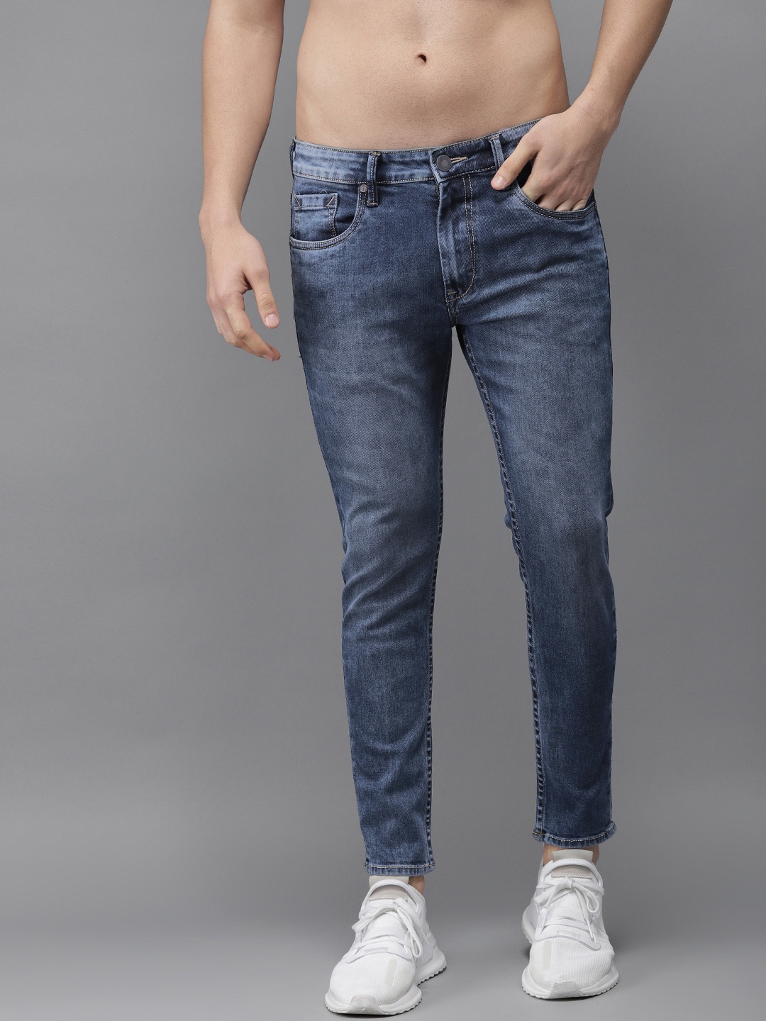

HERE&NOW Men Blue Skinny Fit Mid-Rise Clean Look Stretchable Cropped Jeans