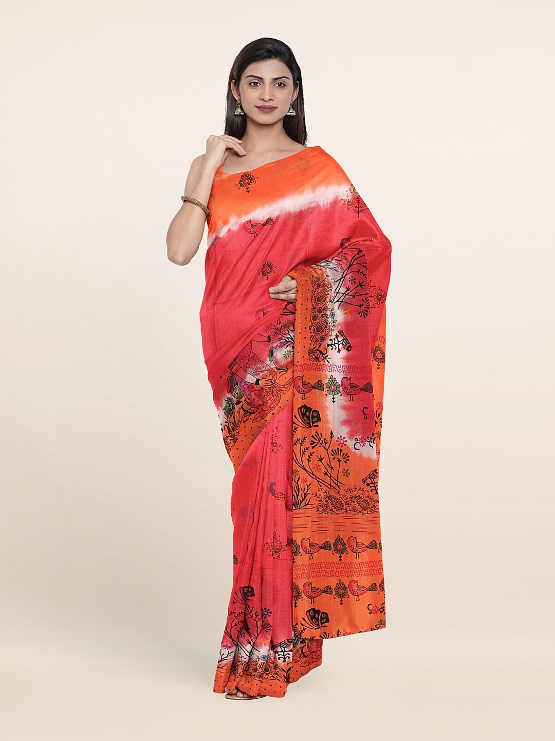 

Pothys Pink & Orange Floral Pure Cotton Saree