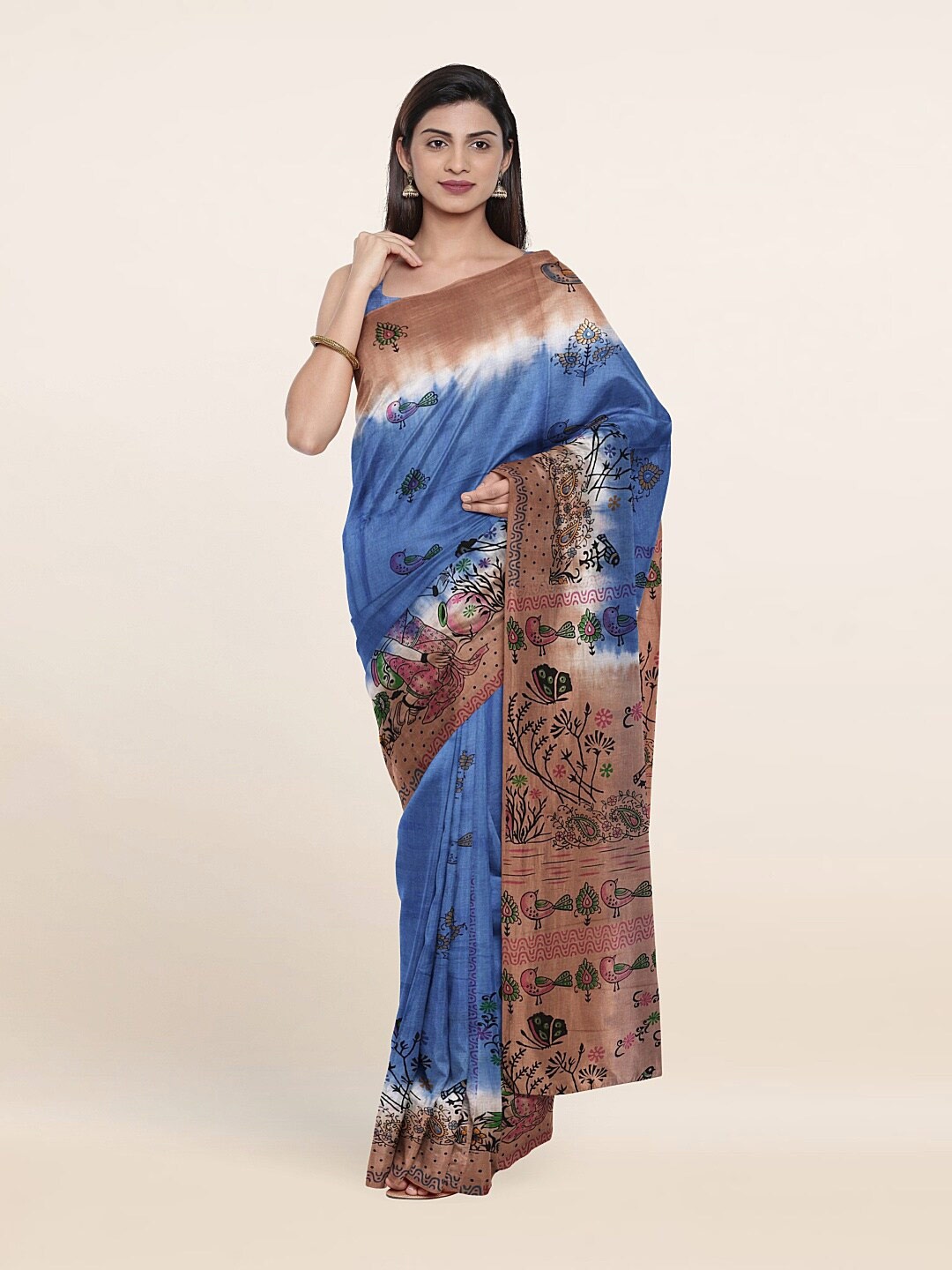 

Pothys Blue & Brown Ethnic Motifs Pure Cotton Saree