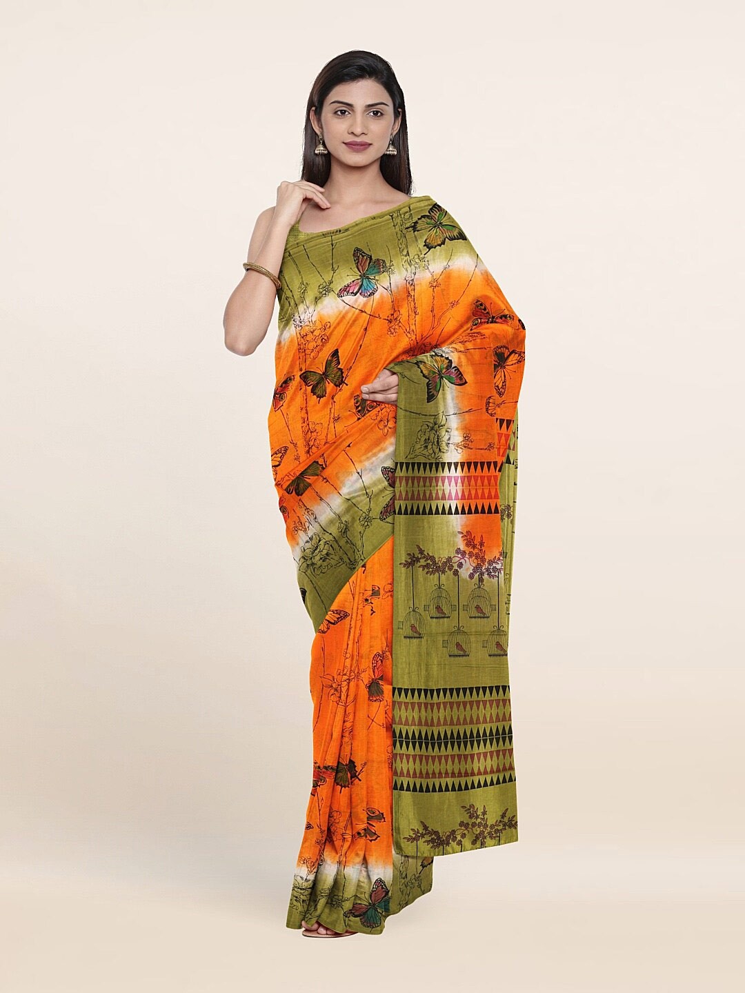 

Pothys Orange & Green Floral Pure Cotton Saree