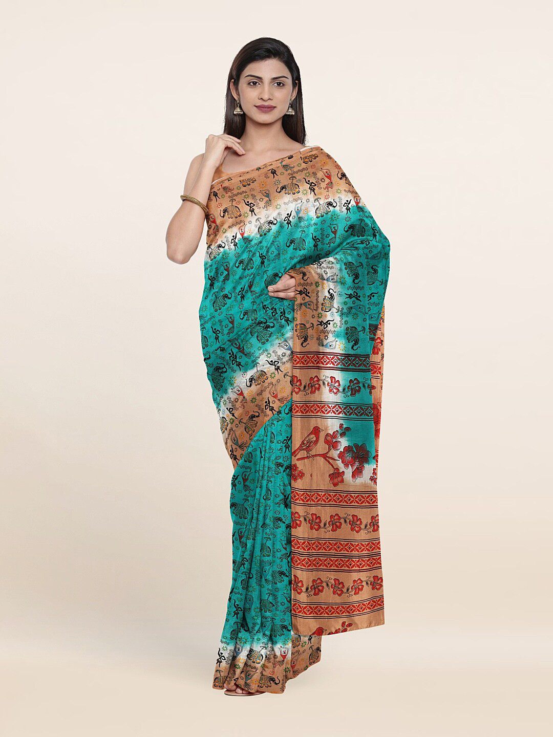

Pothys Green & Brown Ethnic Motifs Pure Cotton Saree