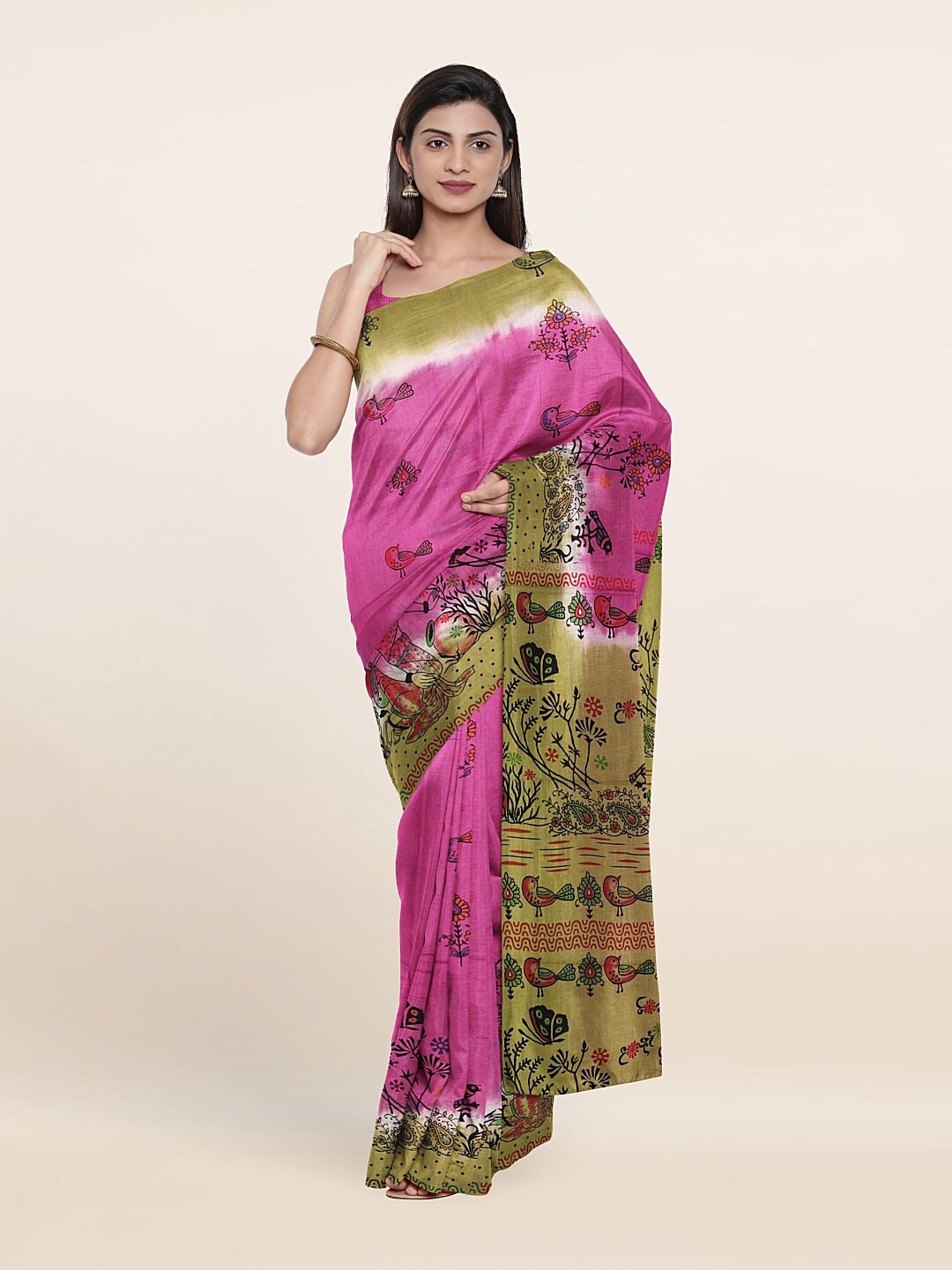 

Pothys Pink & Green Ethnic Motifs Pure Cotton Saree