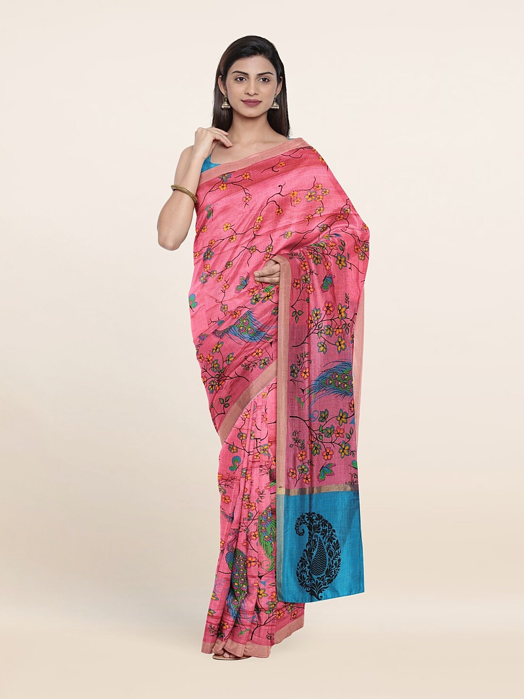 

Pothys Pink & Blue Floral Pure Cotton Saree