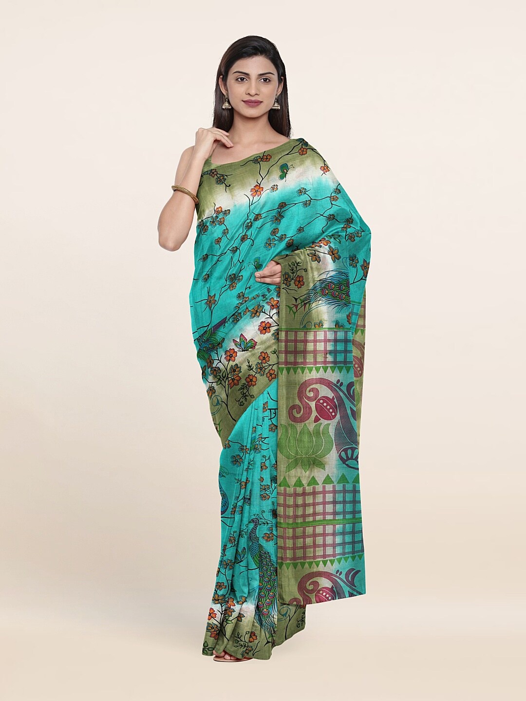 

Pothys Green & Pink Floral Pure Cotton Saree