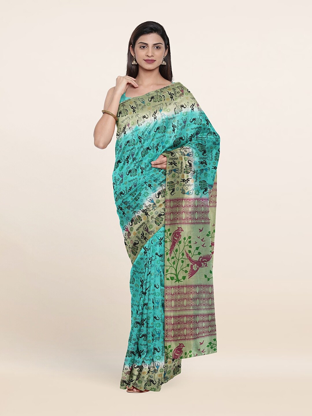 

Pothys Green & Blue Ethnic Motifs Pure Cotton Saree