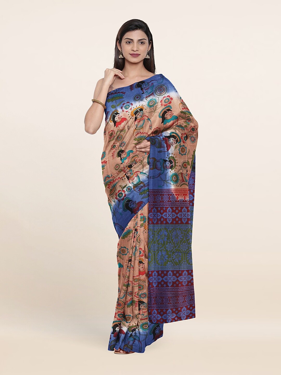 

Pothys Brown & Blue Ethnic Motifs Pure Cotton Saree