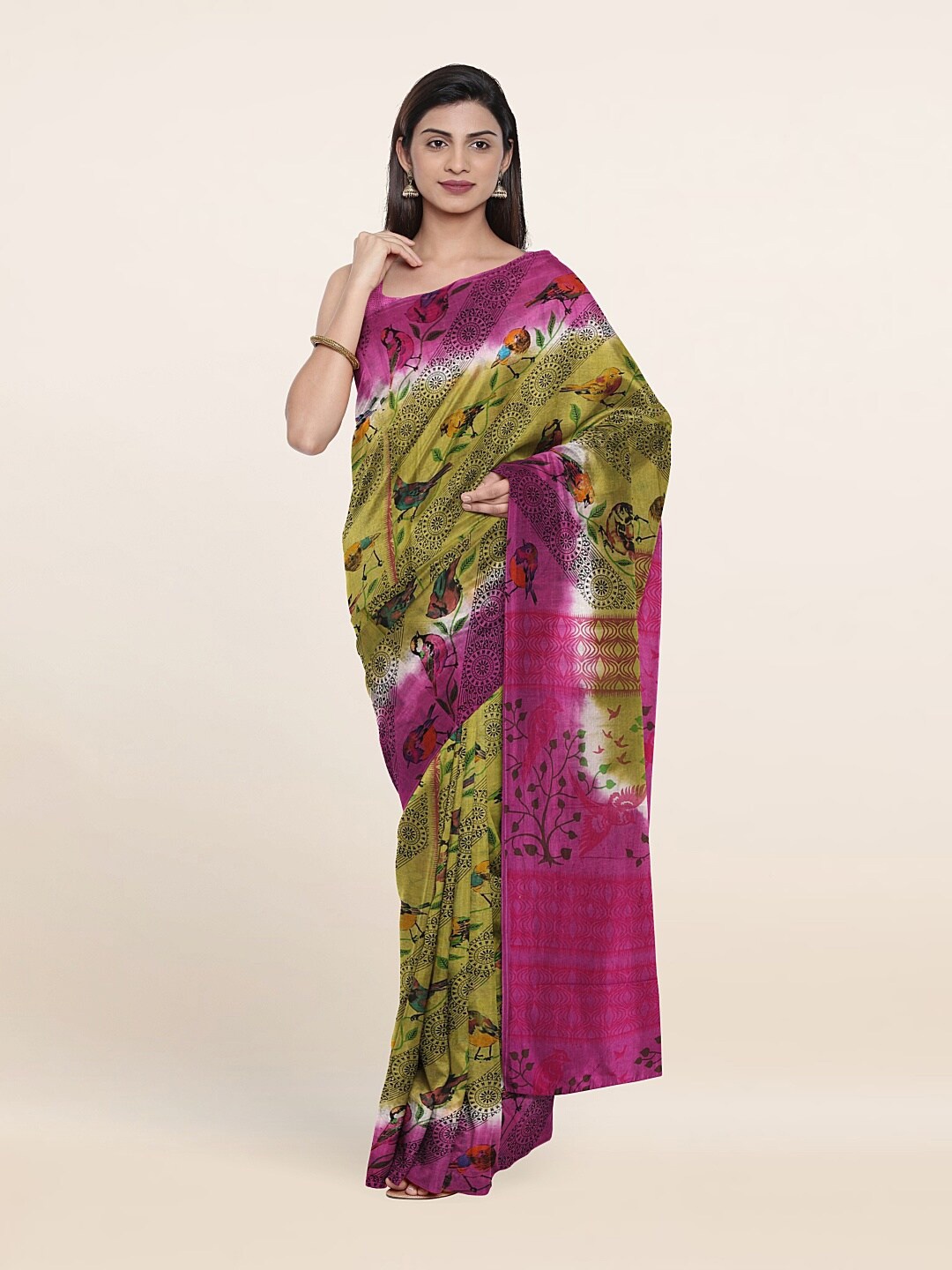 

Pothys Green & Pink Ethnic Motifs Pure Cotton Saree