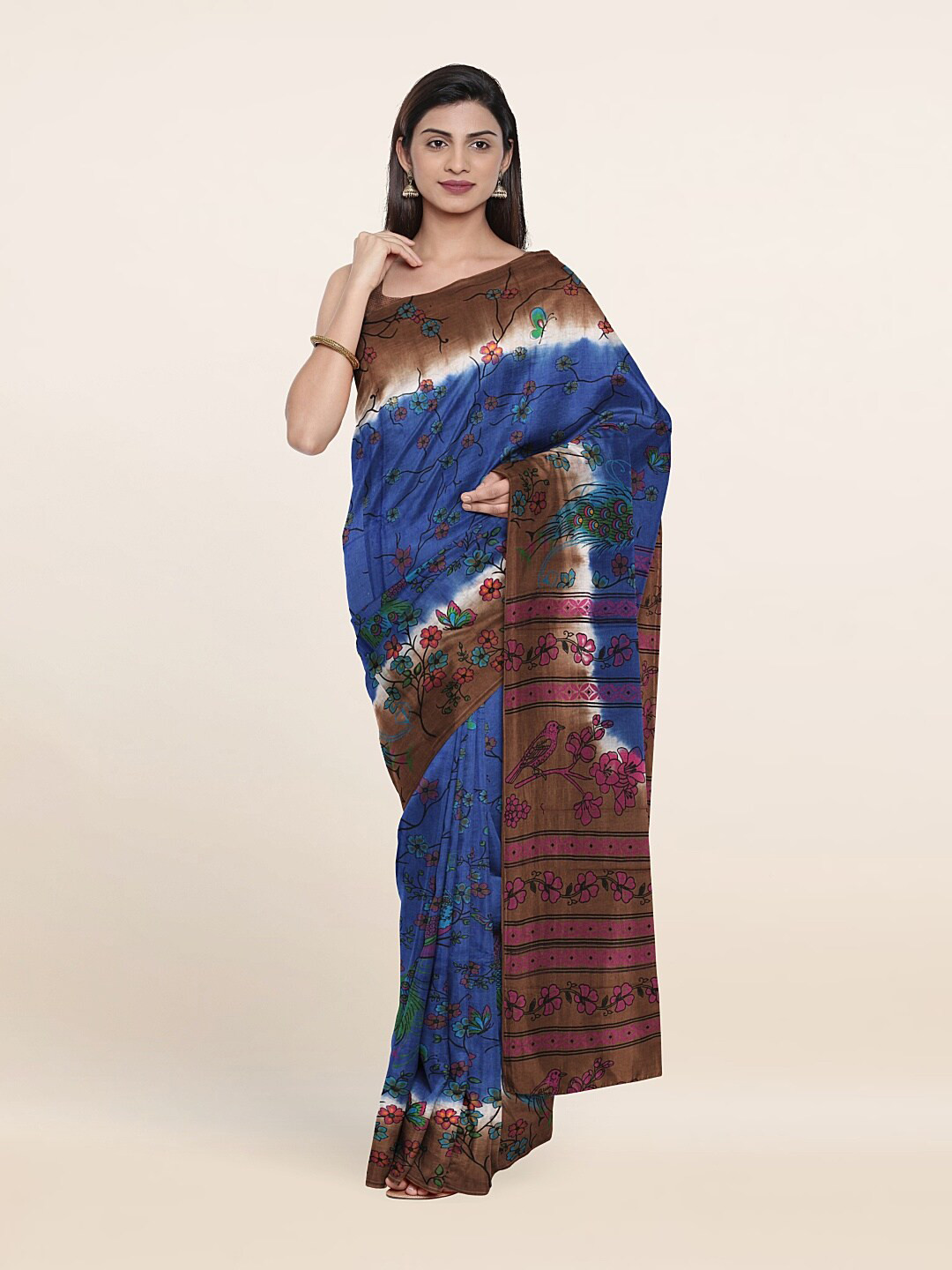 

Pothys Blue & Brown Floral Pure Cotton Saree