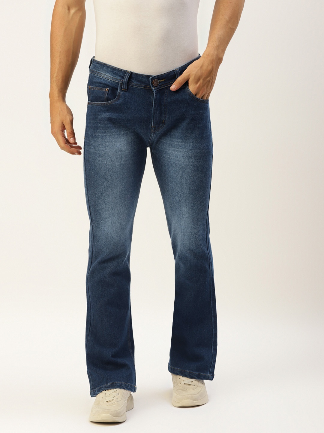 

PARIS HAMILTON Men Navy Blue Bootcut Heavy Fade Stretchable Jeans