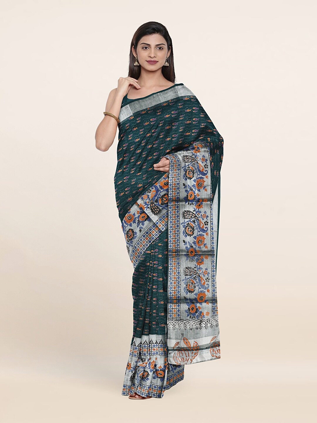 

Pothys Blue & Silver-Toned Ethnic Motifs Pure Cotton Saree