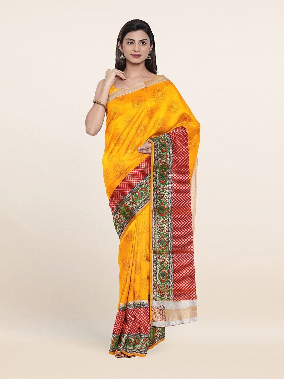 

Pothys Yellow & Red Woven Design Zari Pure Cotton Saree