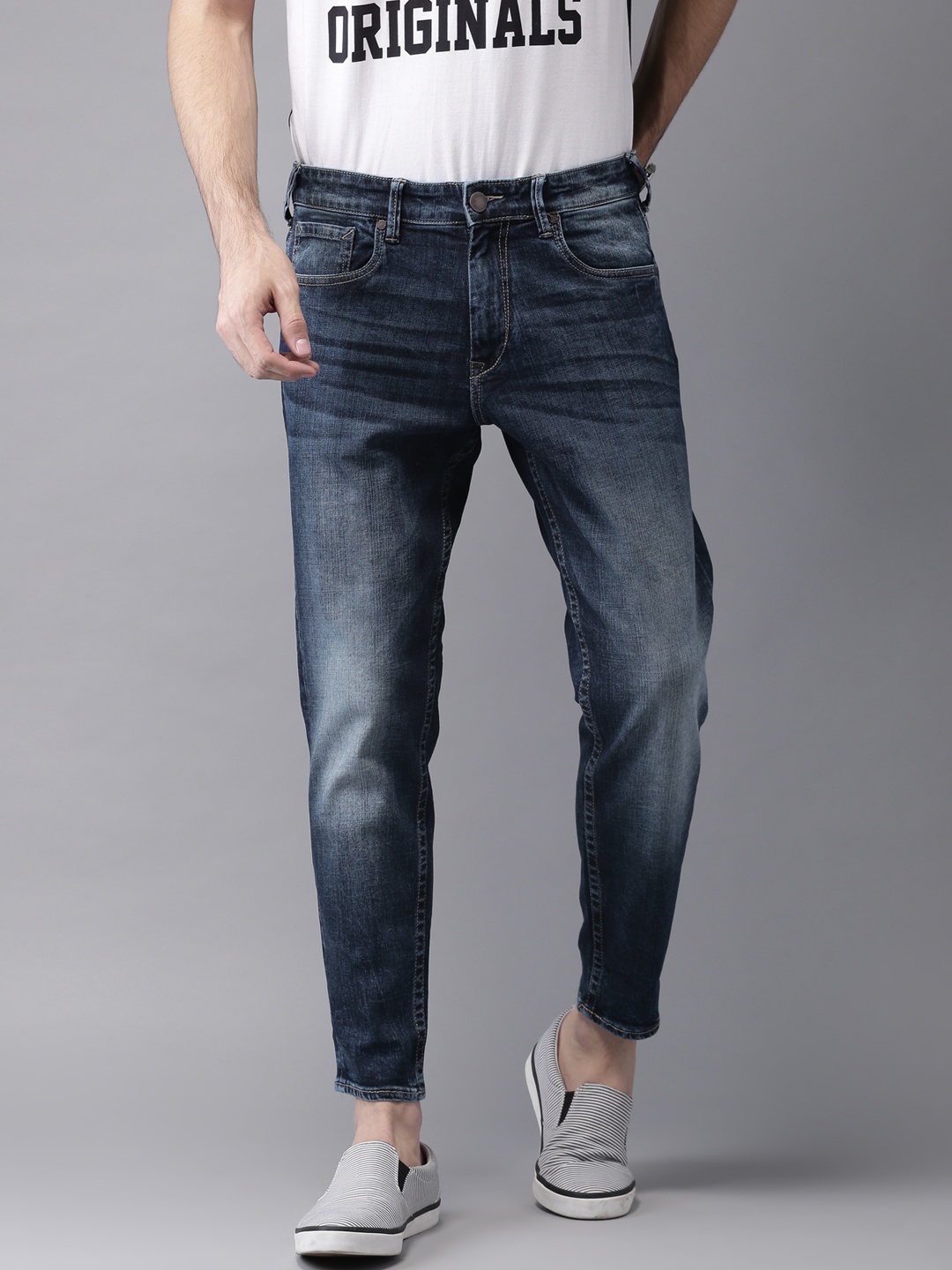 

HERE&NOW Men Cropped Mid Rise Slim Fit Blue Clean Look Jeans