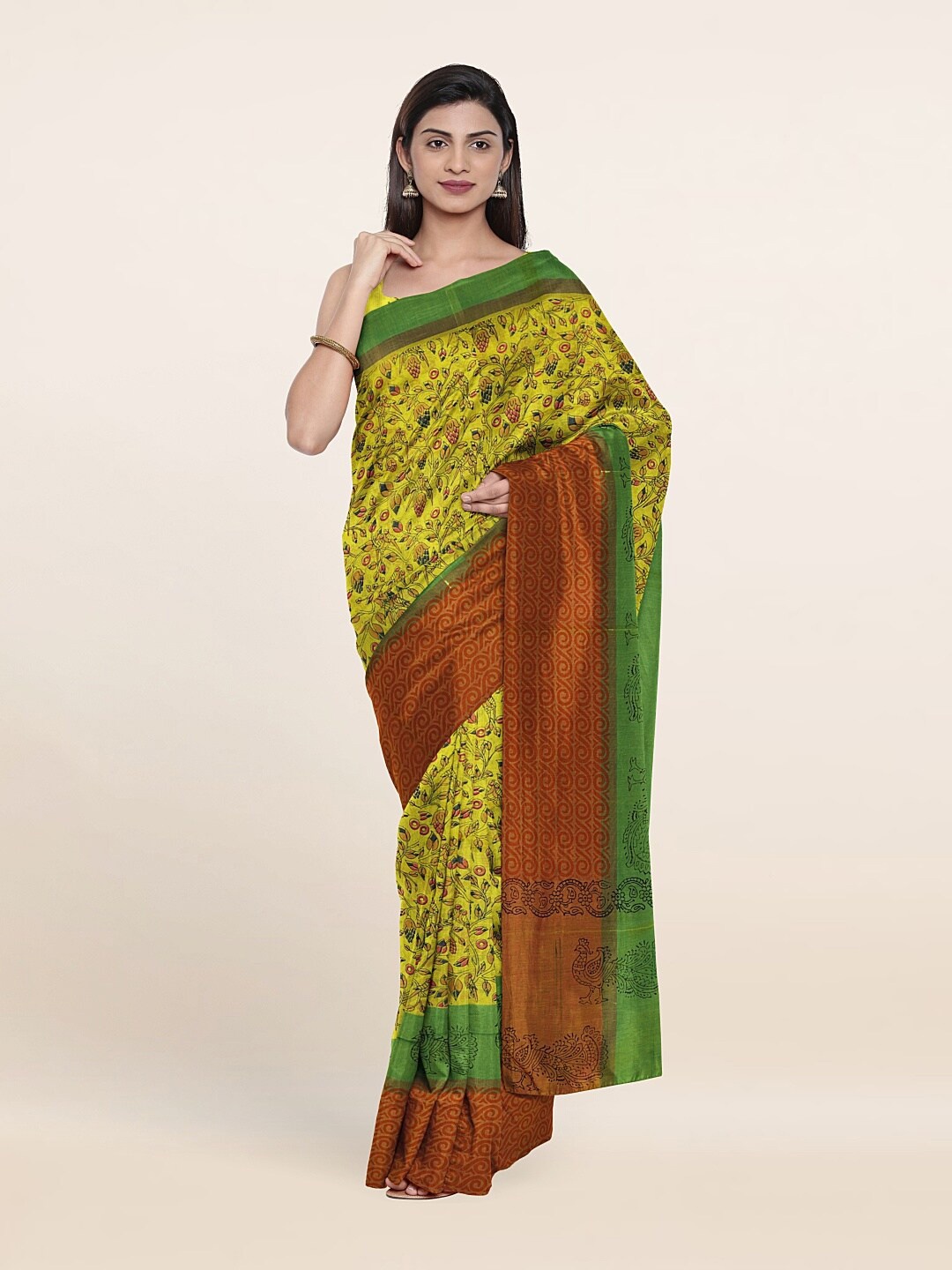 

Pothys Green & Pink Floral Pure Cotton Saree