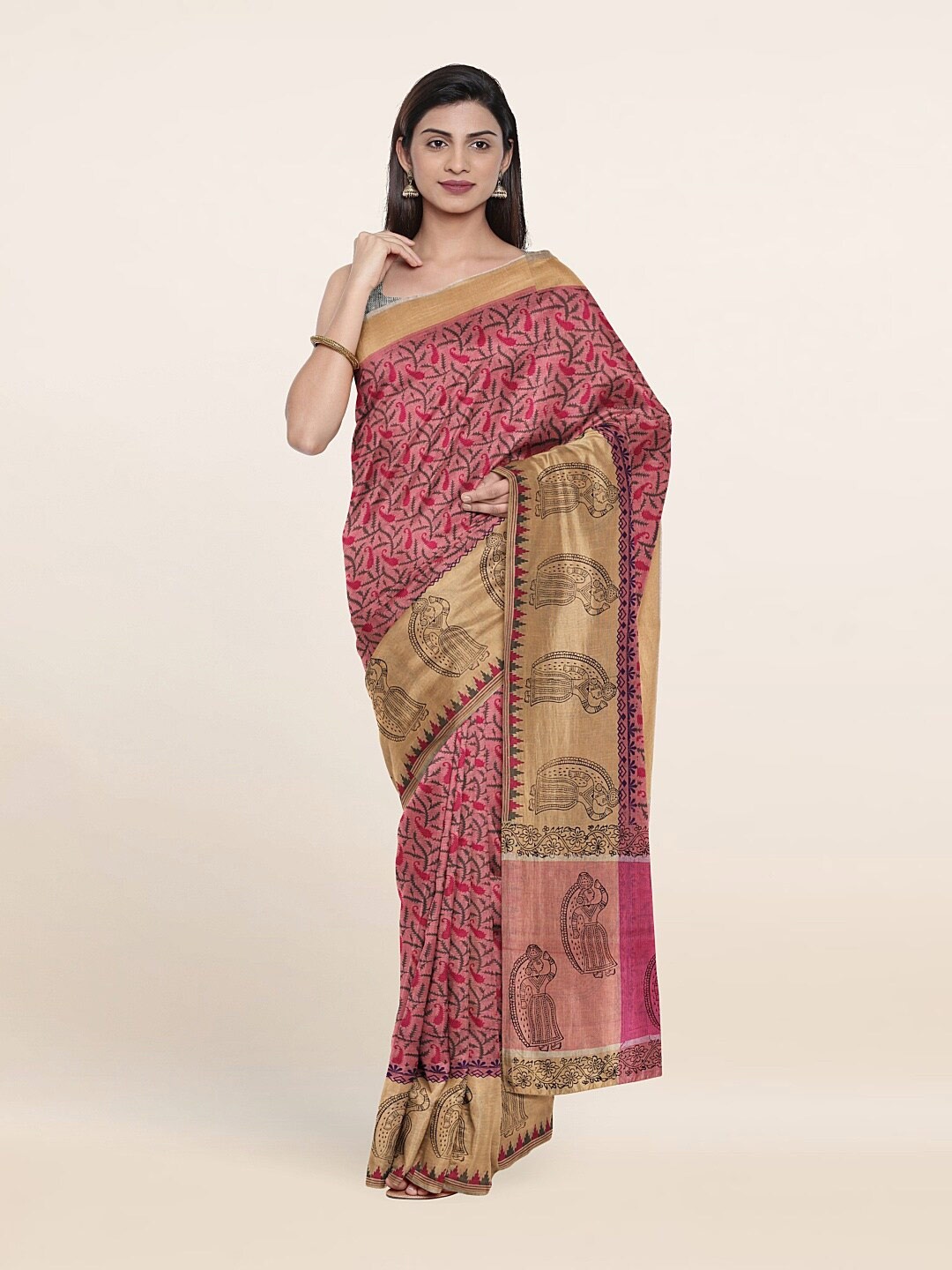 

Pothys Pink & Beige Ethnic Motifs Pure Cotton Saree