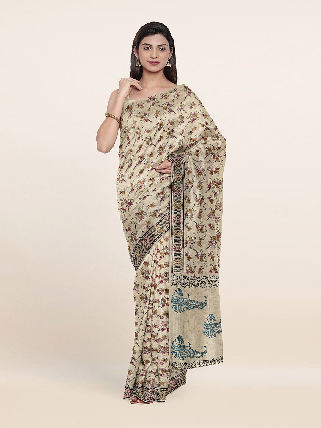 

Pothys Beige & Blue Floral Pure Cotton Saree