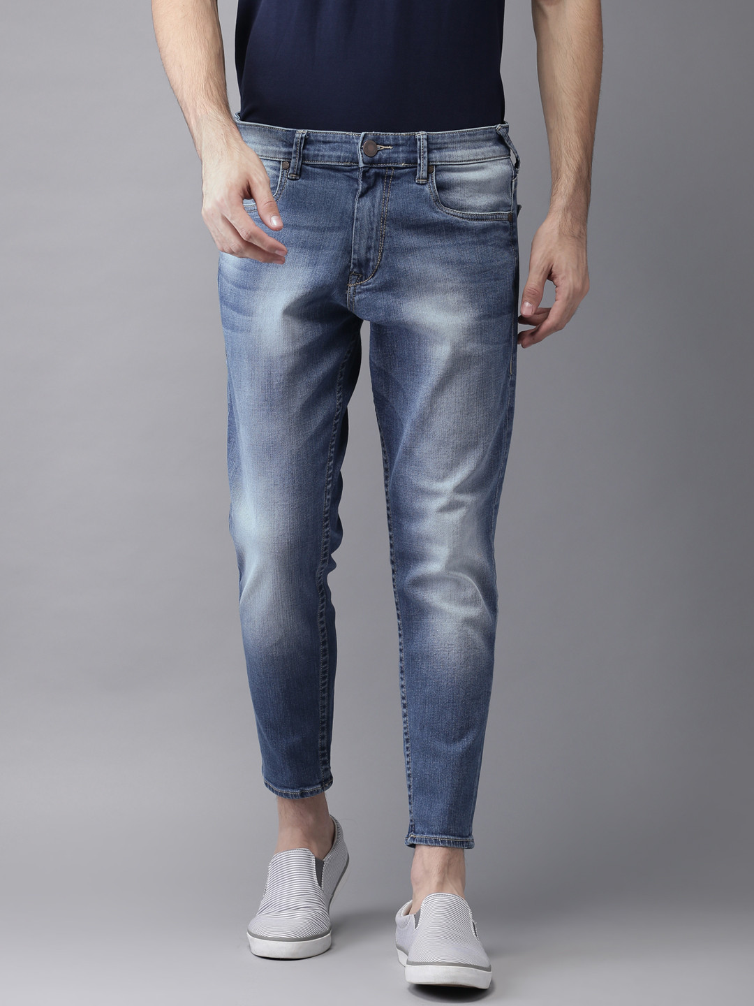 

HERE&NOW Men Cropped Mid-Rise Slim Tapered Fit Blue Clean Look Jeans