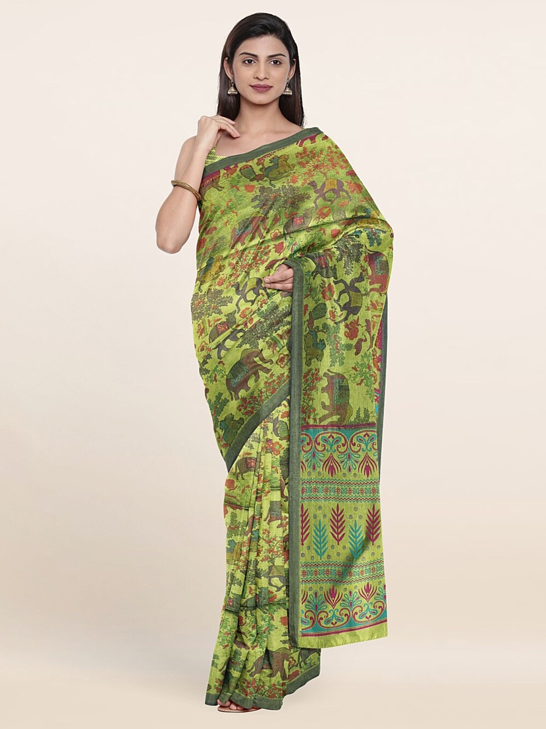 

Pothys Green & Red Ethnic Motifs Pure Cotton Saree