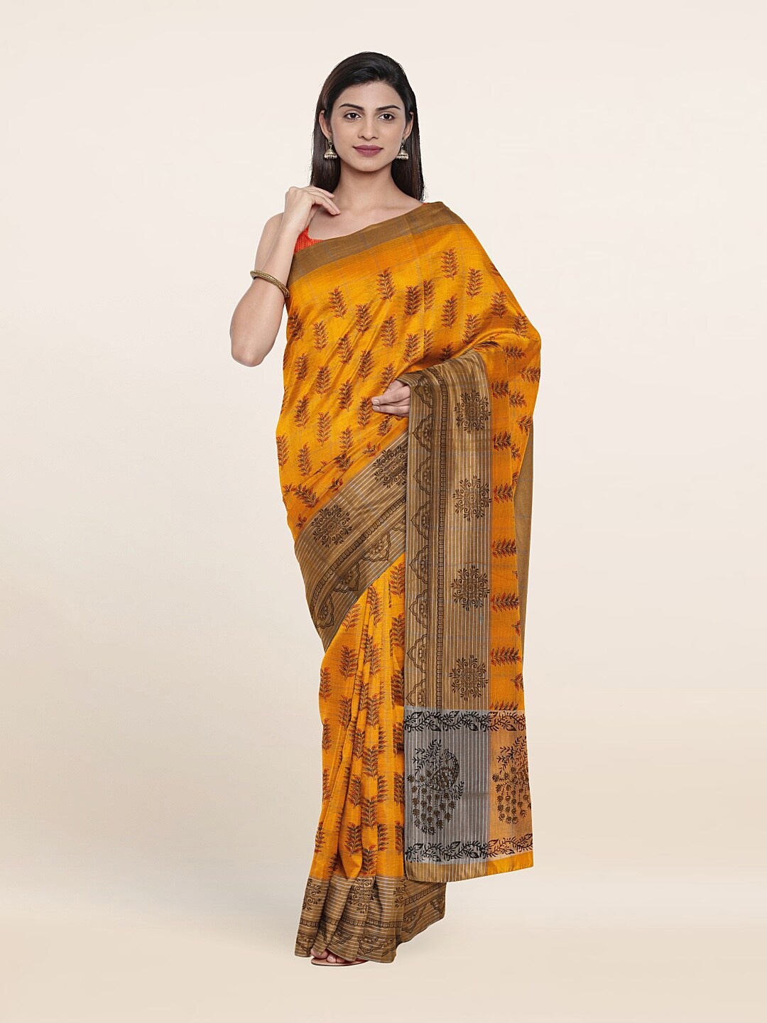 

Pothys Yellow & Brown Ethnic Motifs Pure Cotton Saree