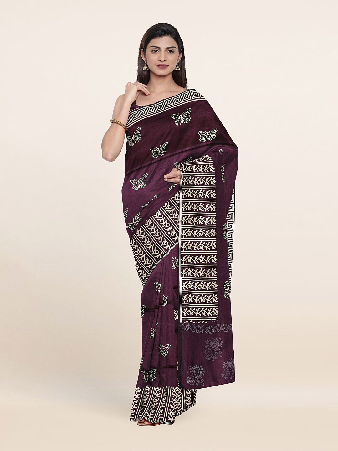 

Pothys Violet & White Ethnic Motifs Pure Cotton Saree