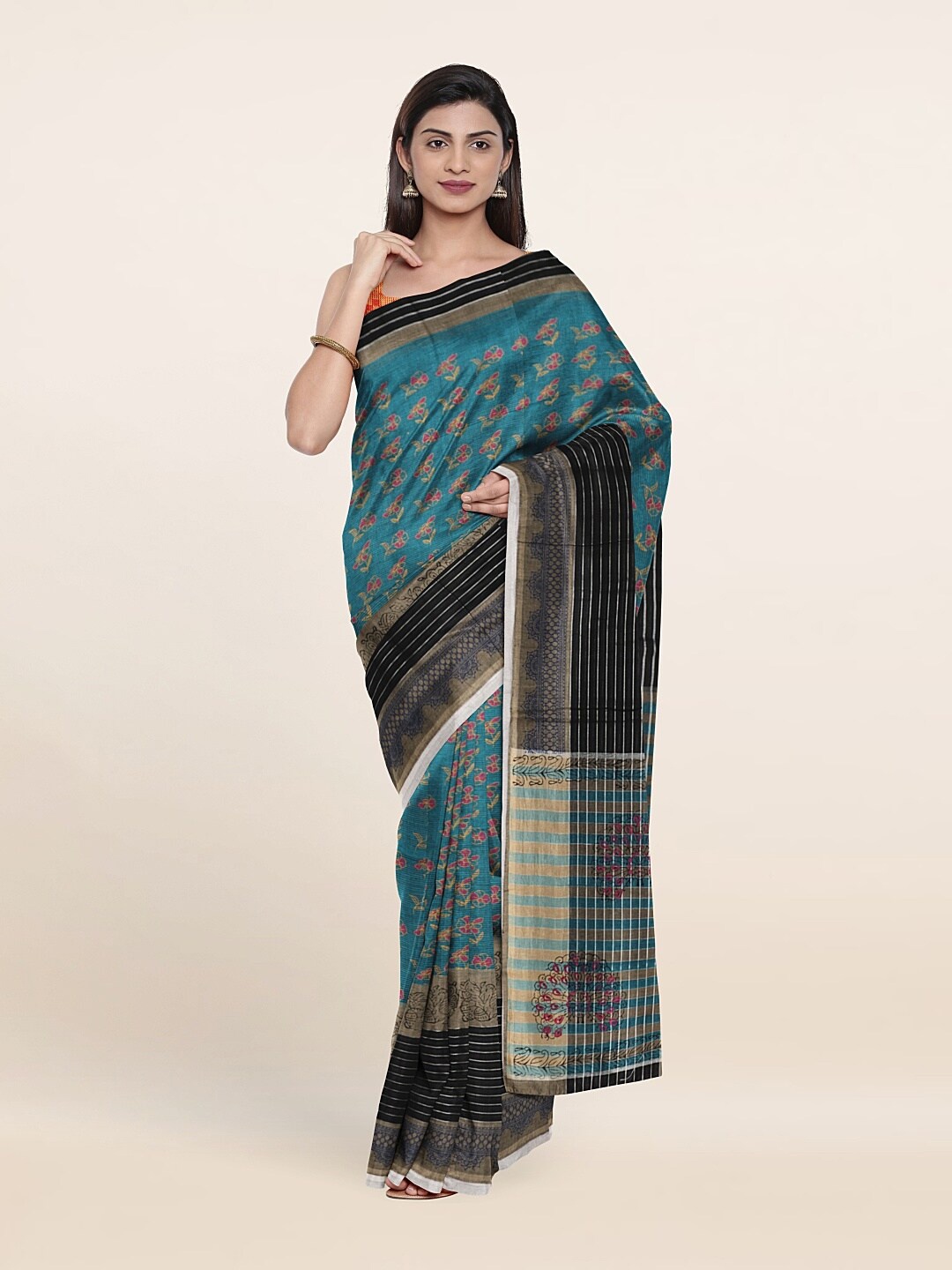 

Pothys Blue & Green Floral Pure Cotton Saree
