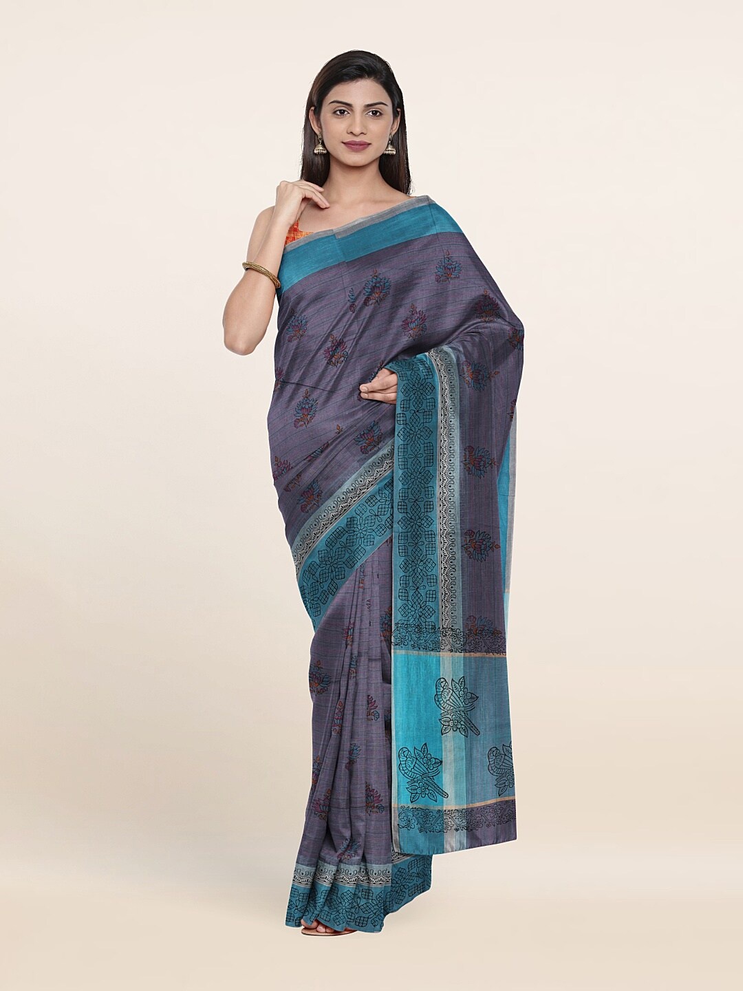 

Pothys Blue & Blue Floral Pure Cotton Saree