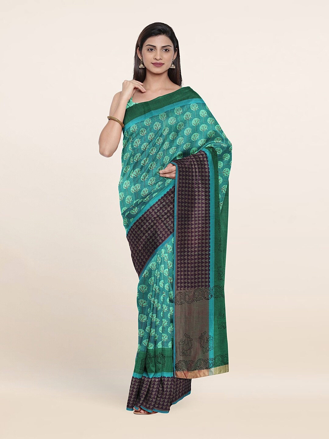 

Pothys Blue & Brown Floral Pure Cotton Saree