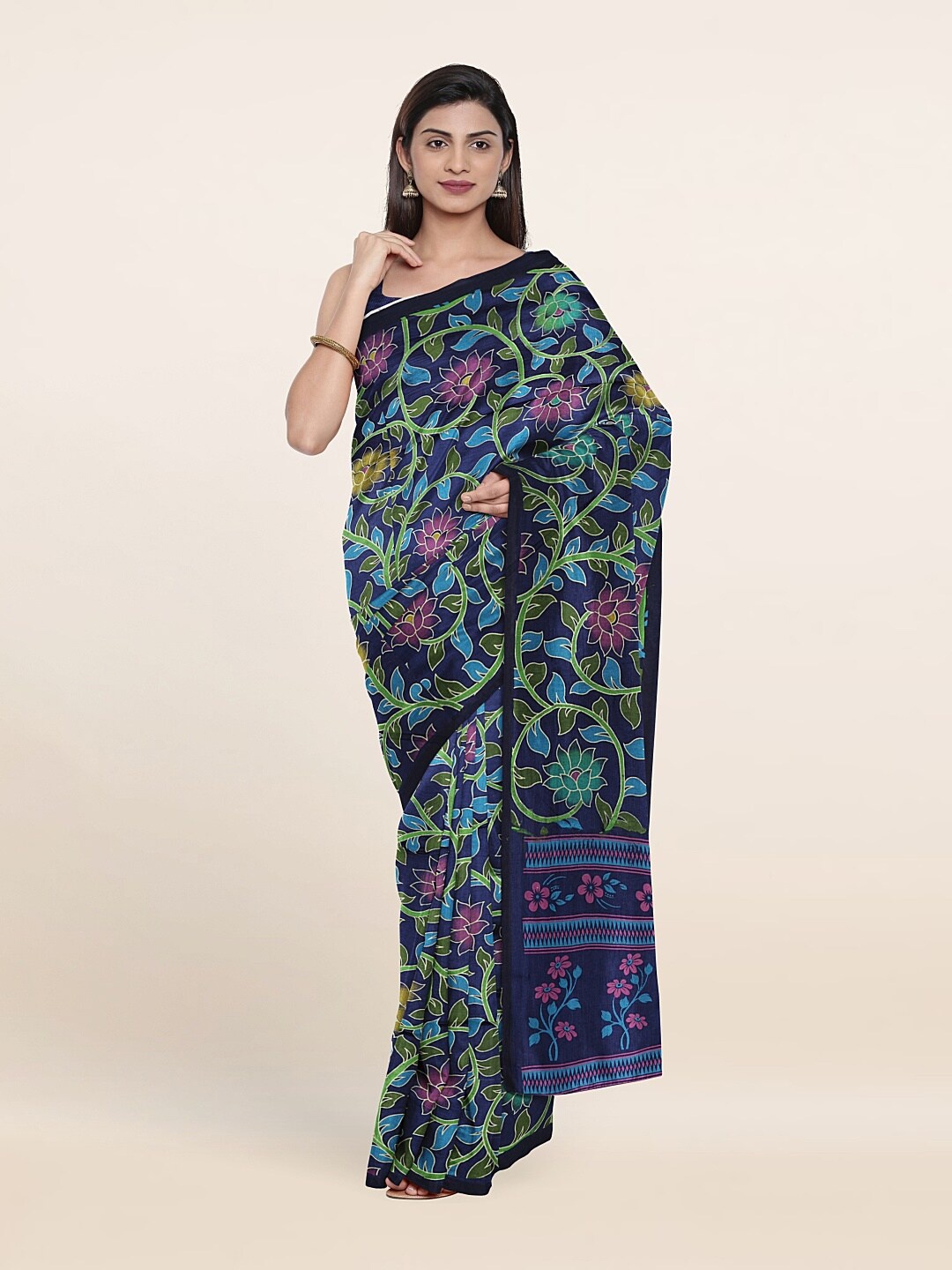 

Pothys Blue & Pink Floral Pure Cotton Saree