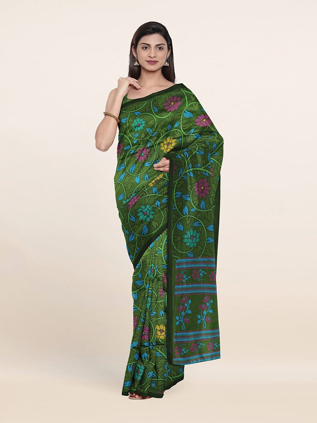 

Pothys Green & Pink Floral Pure Cotton Saree