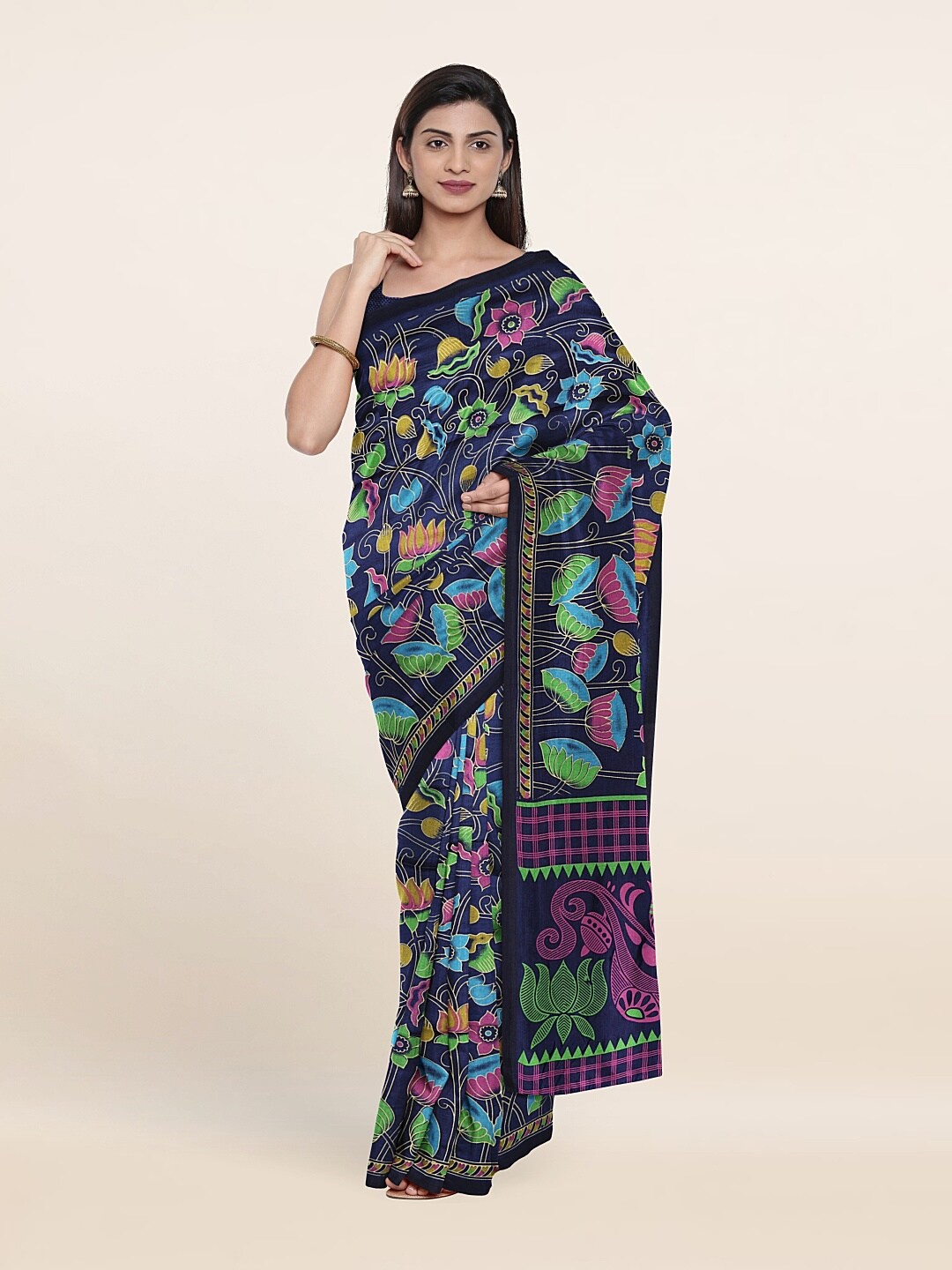 

Pothys Blue & Green Floral Zari Pure Cotton Saree