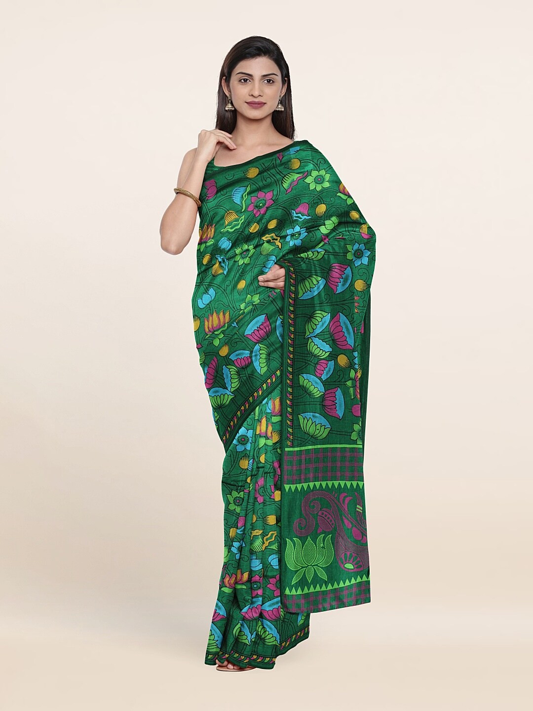 

Pothys Green & Blue Floral Pure Cotton Saree