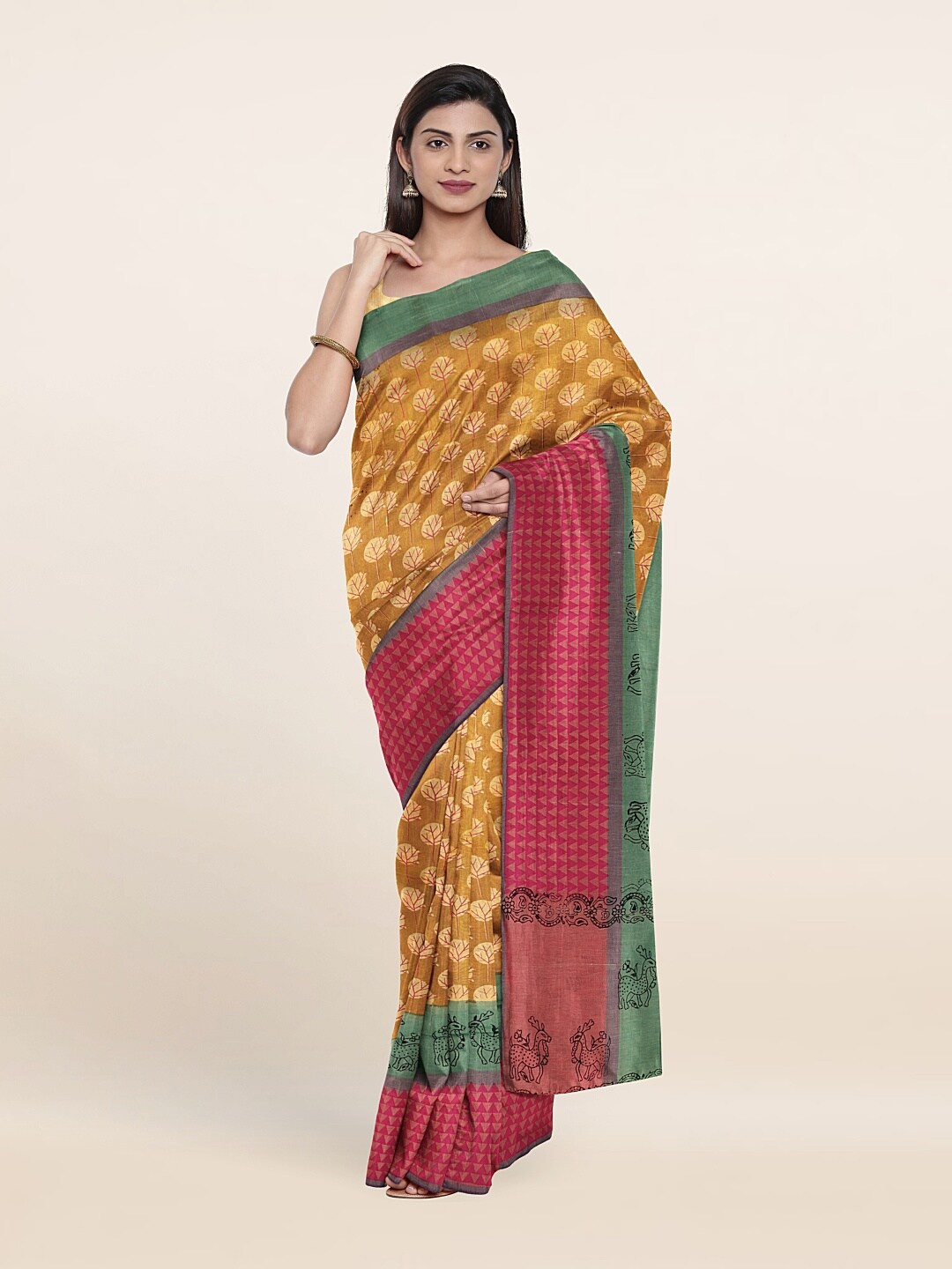 

Pothys Brown & Green Ethnic Motifs Pure Cotton Saree
