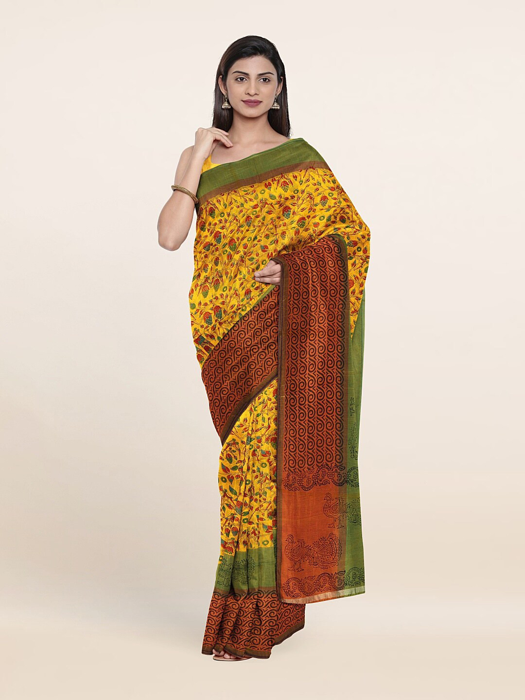 

Pothys Yellow & Green Floral Pure Cotton Saree