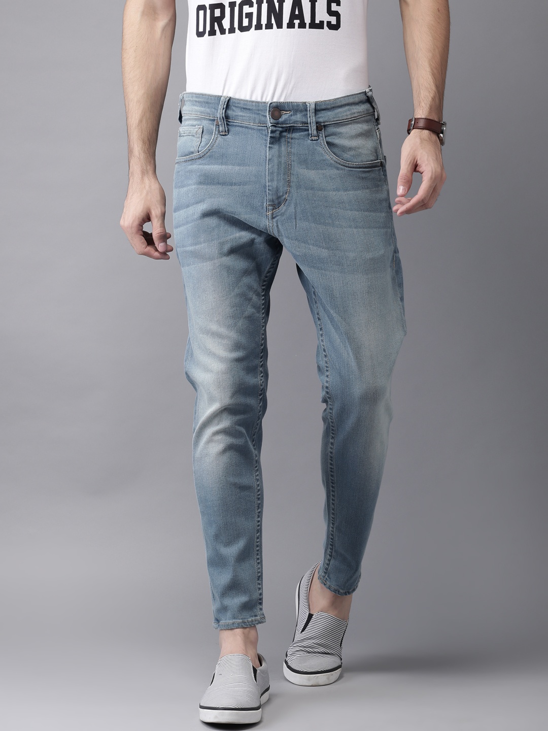 

HERE&NOW Men Blue Ankle Length Mid-Rise Slim Fit Clean Look Jeans