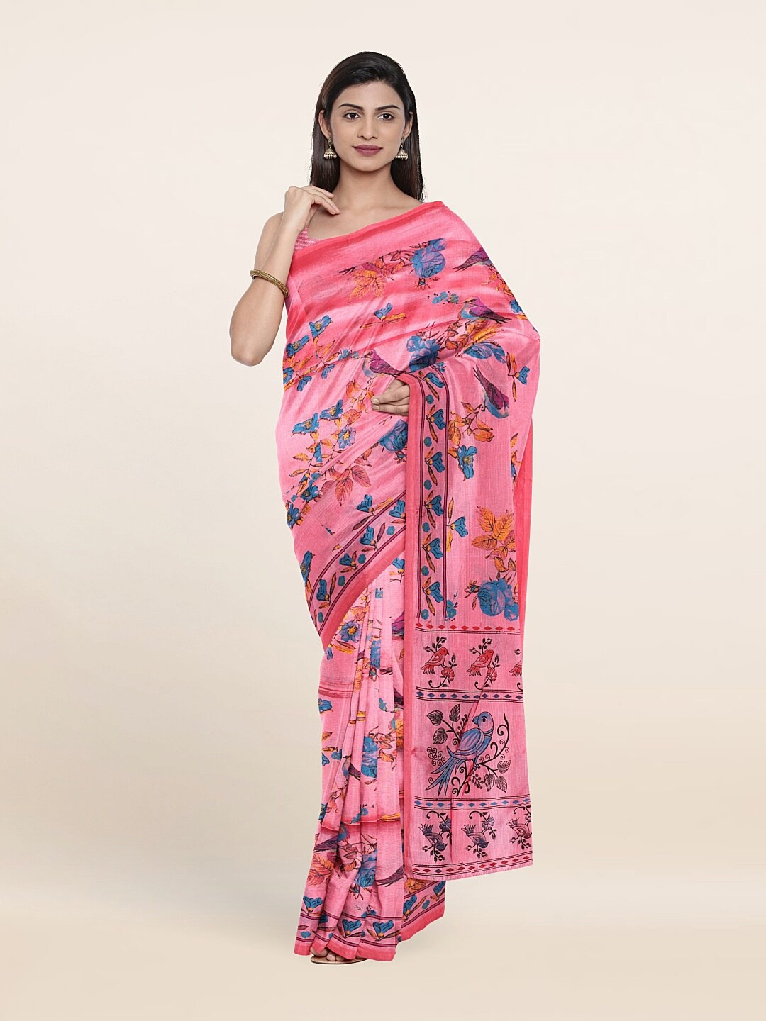 

Pothys Pink & Blue Floral Pure Cotton Saree