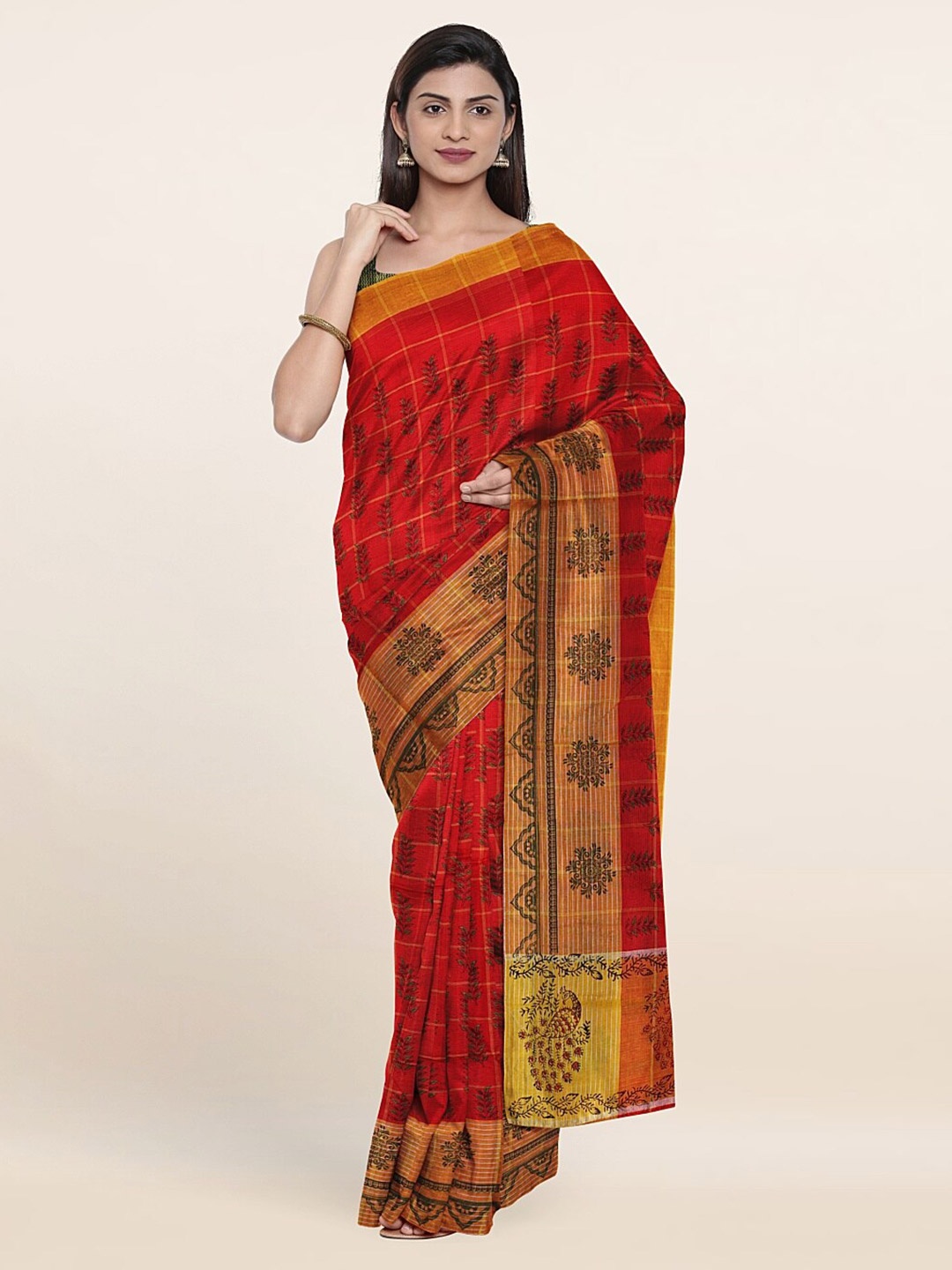 

Pothys Red & Black Printed Floral Pure Cotton Saree