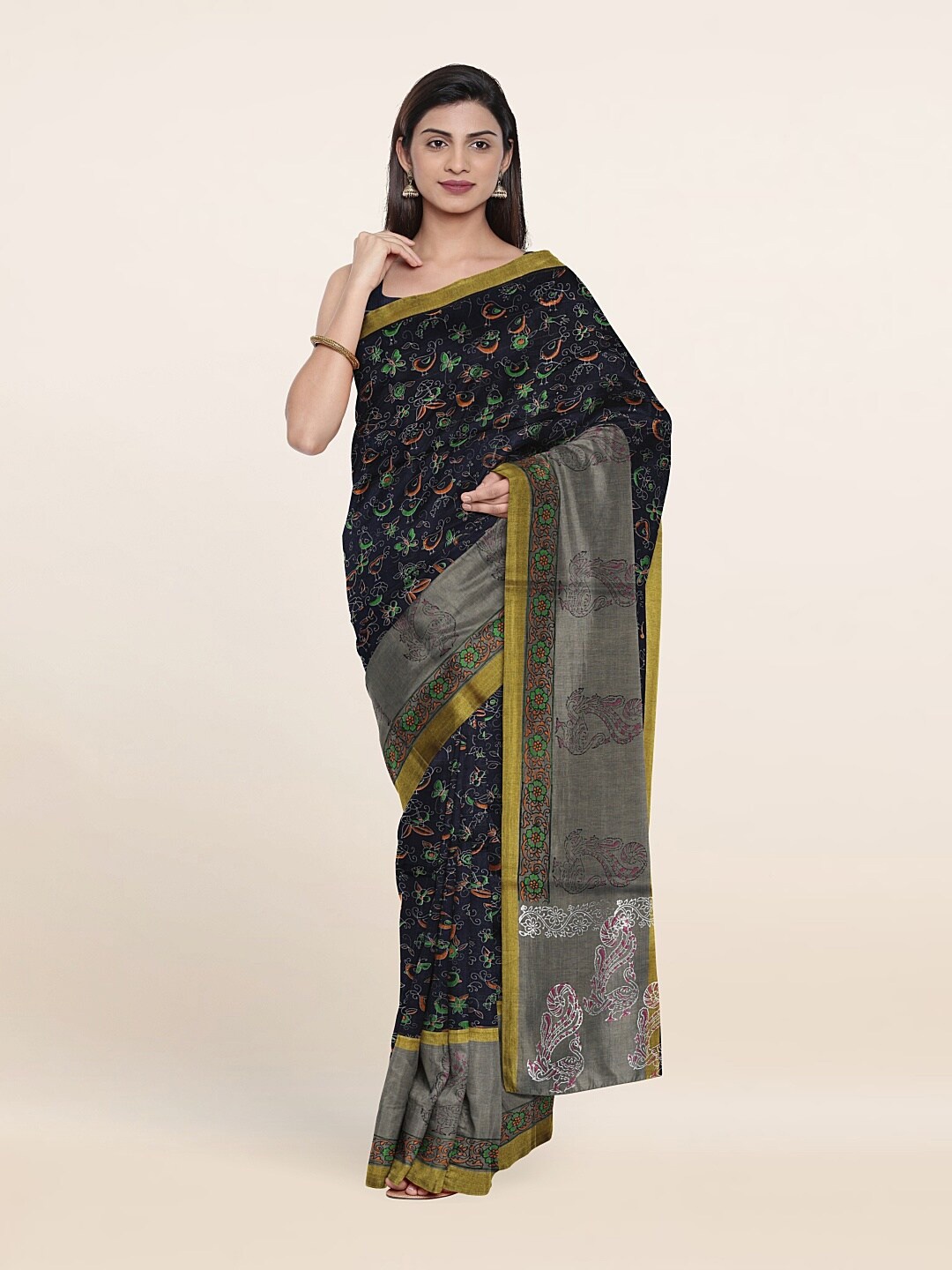 

Pothys Blue & Grey Floral Zari Pure Cotton Saree